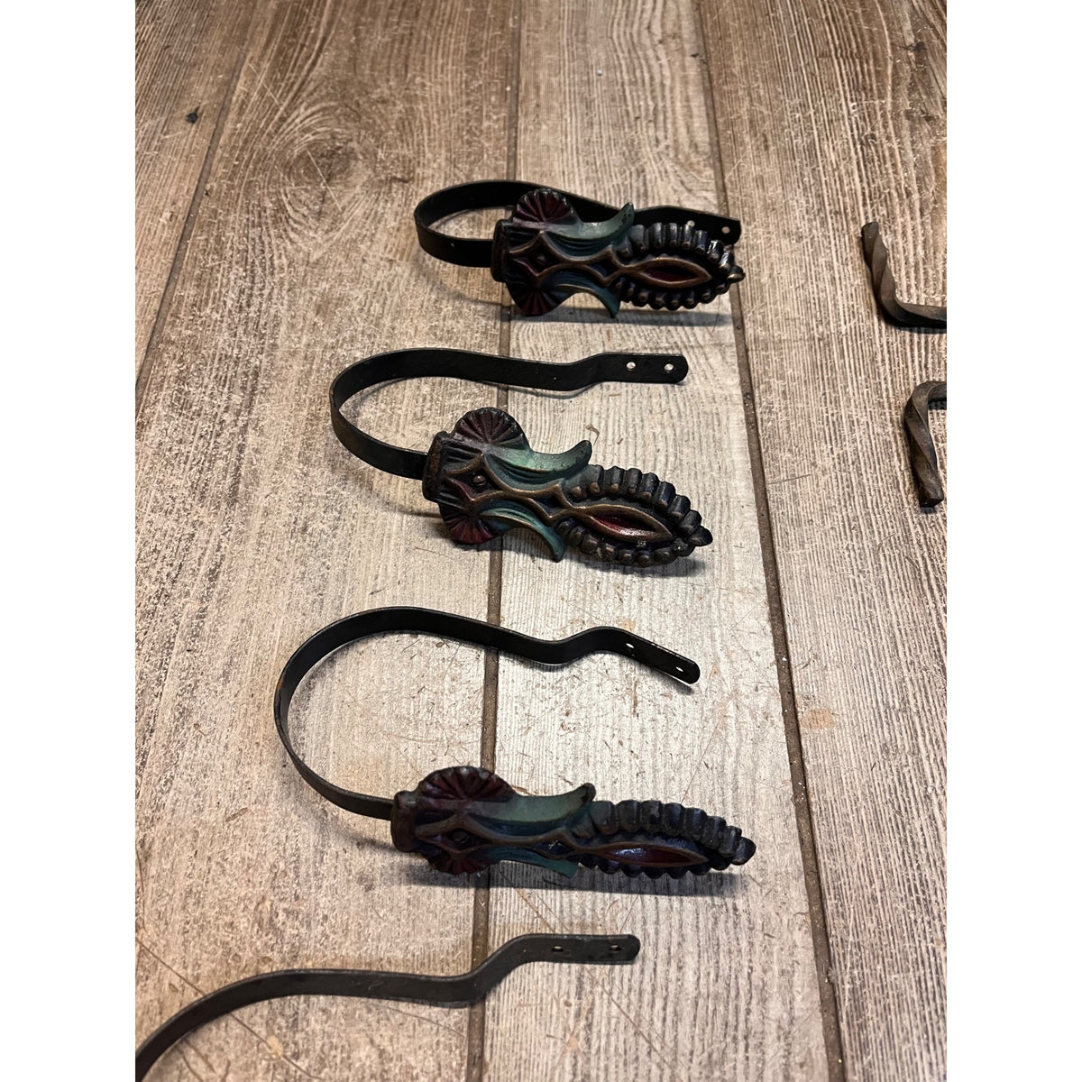 Antique Cast Metal Curtain Drapery Hardware Lot Polychrome Ornate Parts