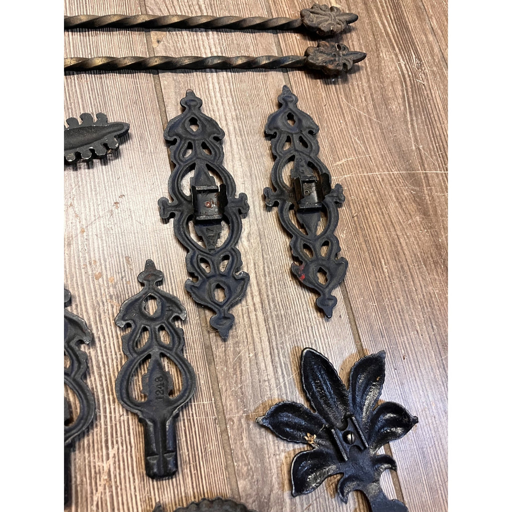 Antique Cast Metal Curtain Drapery Hardware Lot Polychrome Ornate Parts