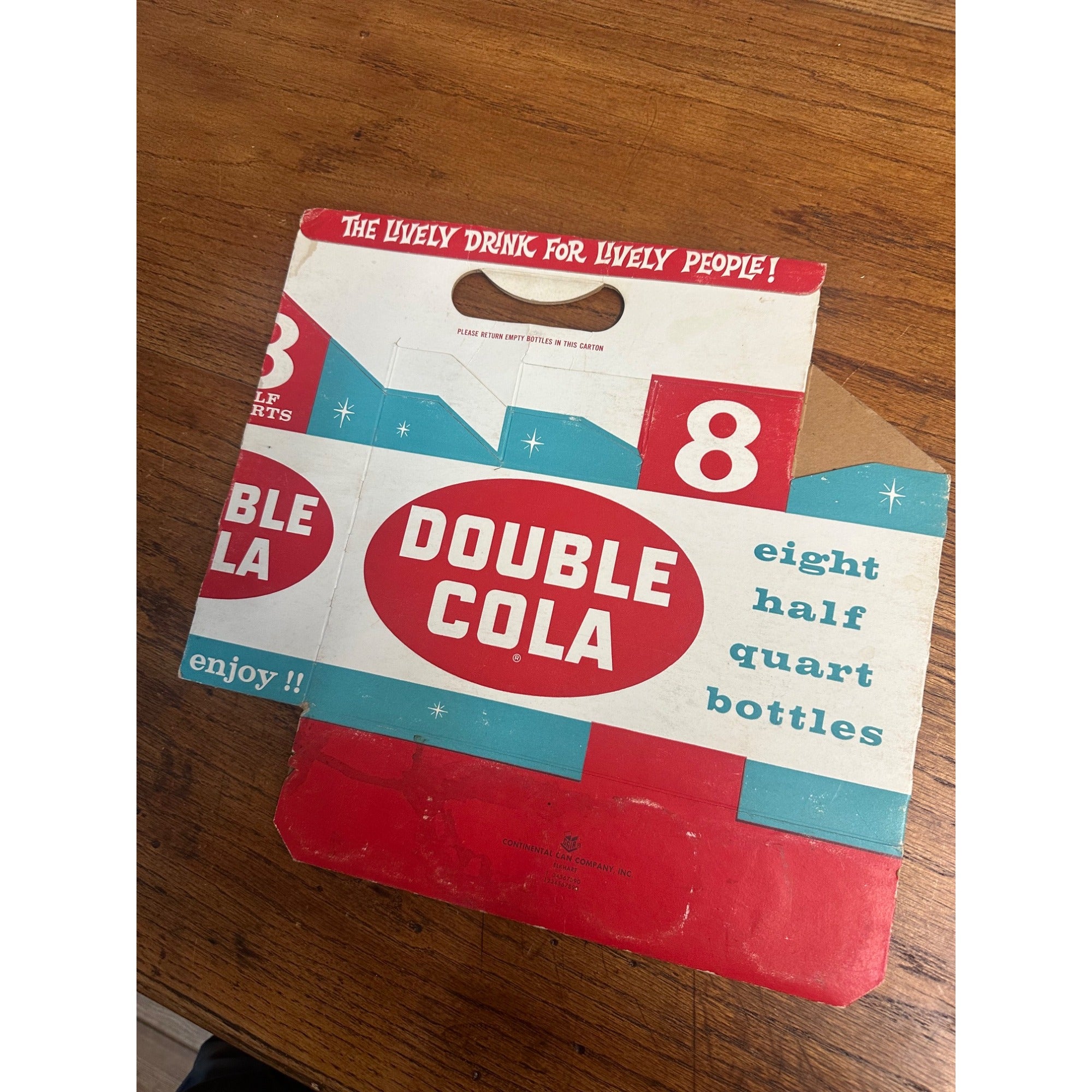 Double Cola Cardboard Carrier Eight Pack Carton Bottle 16oz Vintage Half Quart