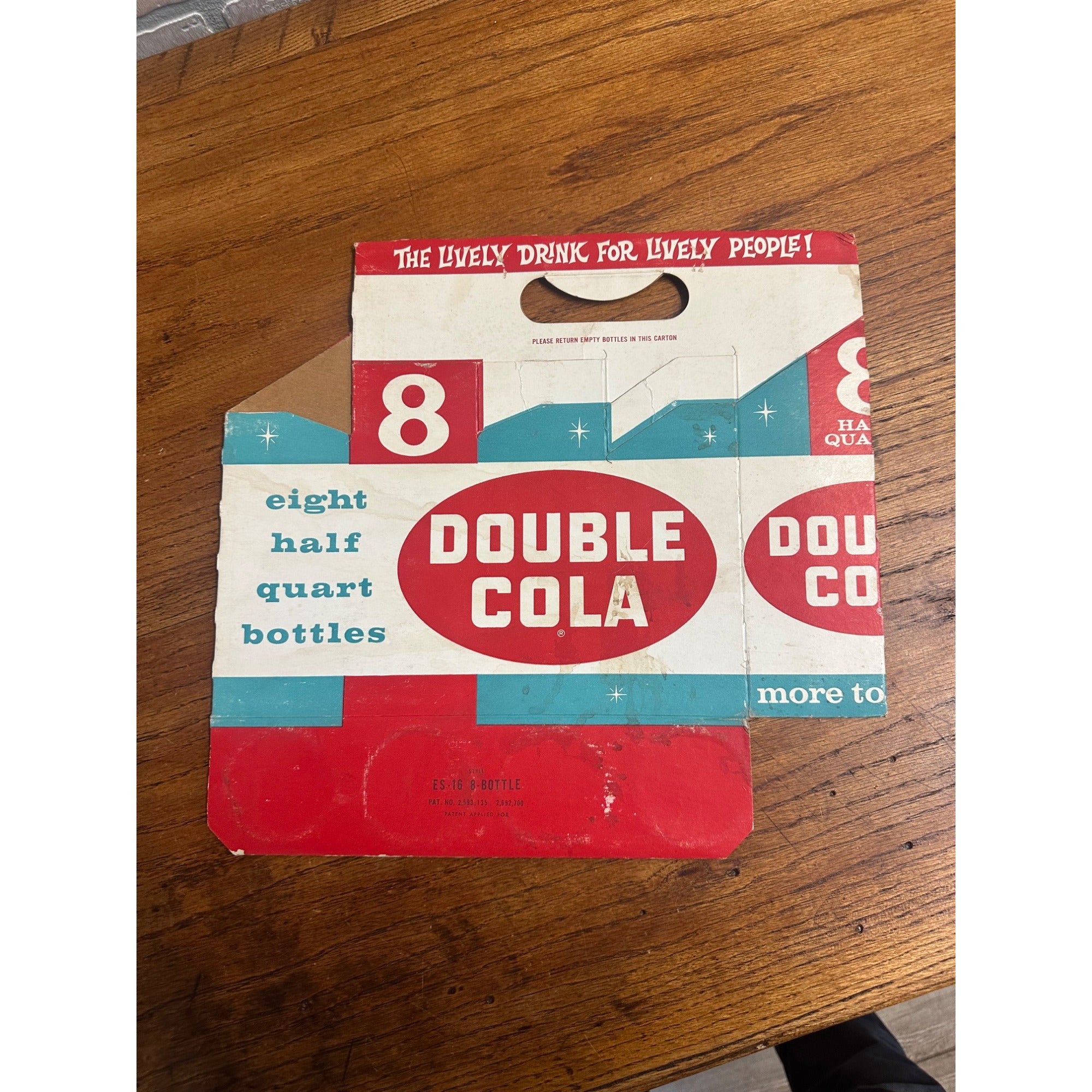 Double Cola Cardboard Carrier Eight Pack Carton Bottle 16oz Vintage Half Quart
