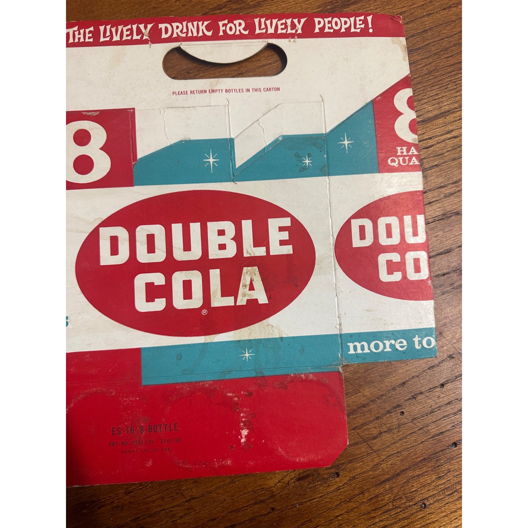 Double Cola Cardboard Carrier Eight Pack Carton Bottle 16oz Vintage Half Quart