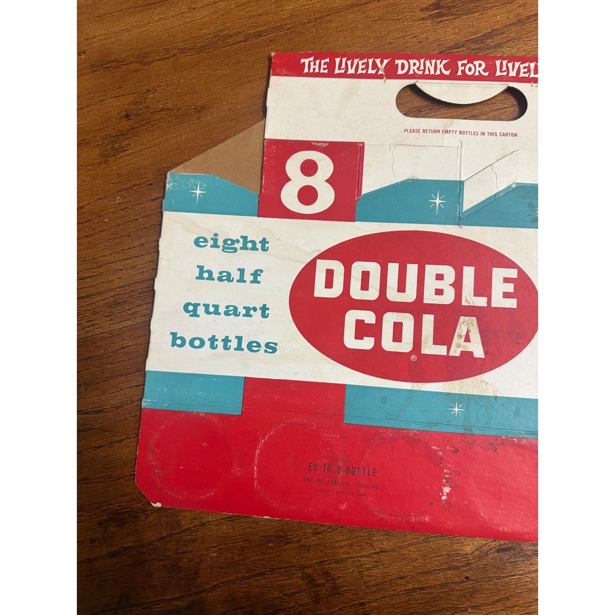 Double Cola Cardboard Carrier Eight Pack Carton Bottle 16oz Vintage Half Quart