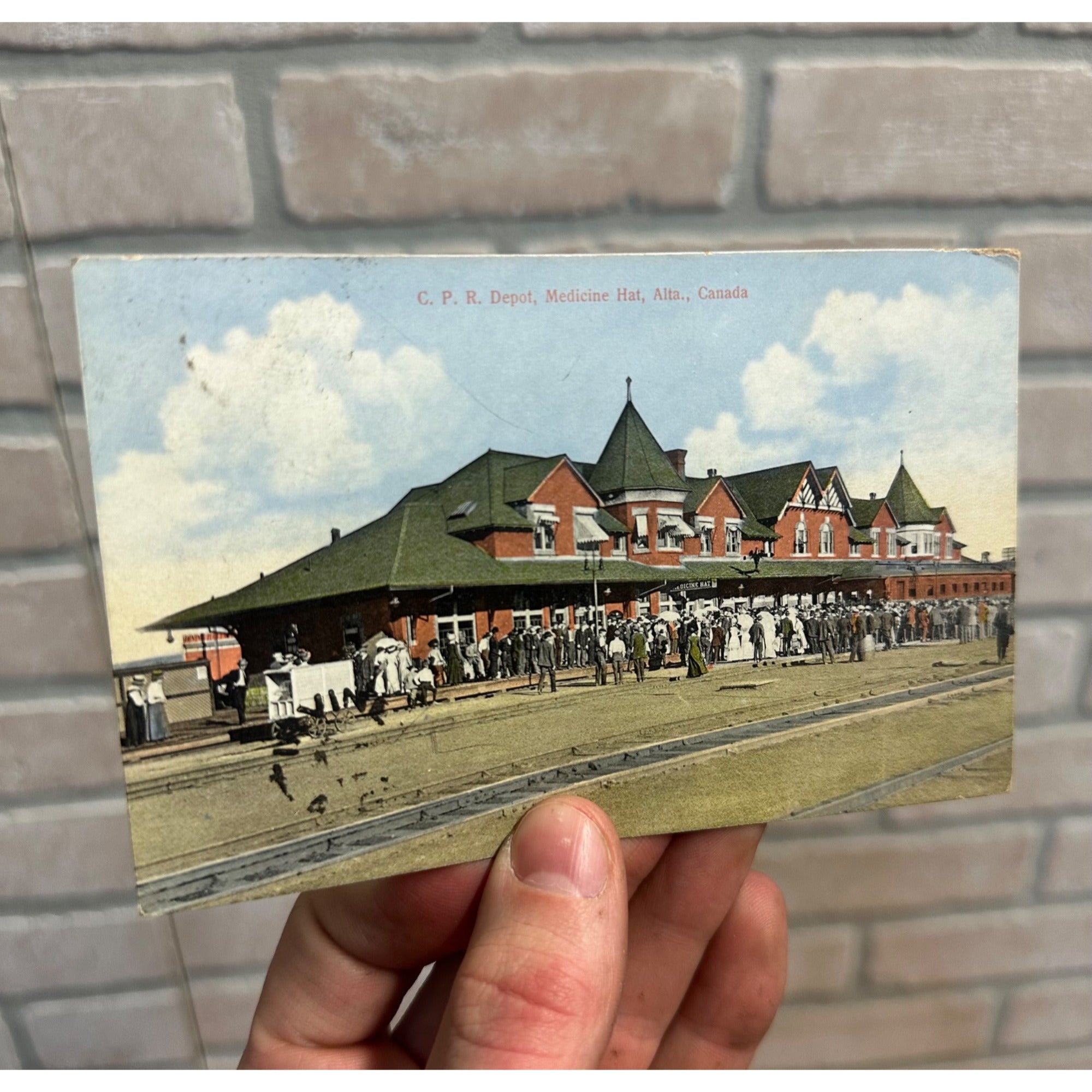 Canadian Pacific Railroad Depot Medicine Hat Alberta Canada Postcard c1913