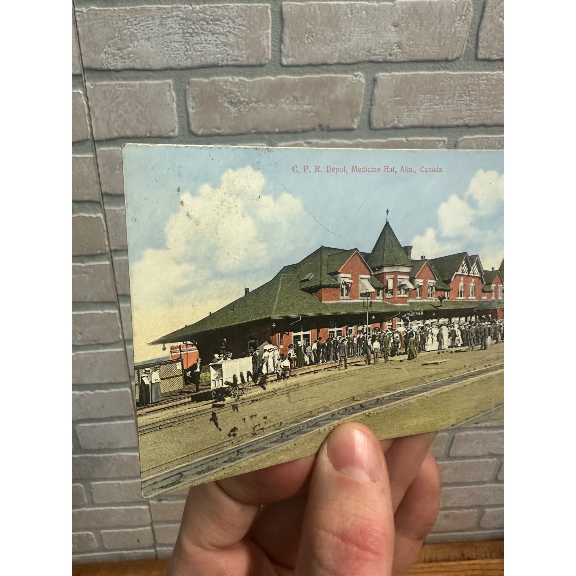 Canadian Pacific Railroad Depot Medicine Hat Alberta Canada Postcard c1913