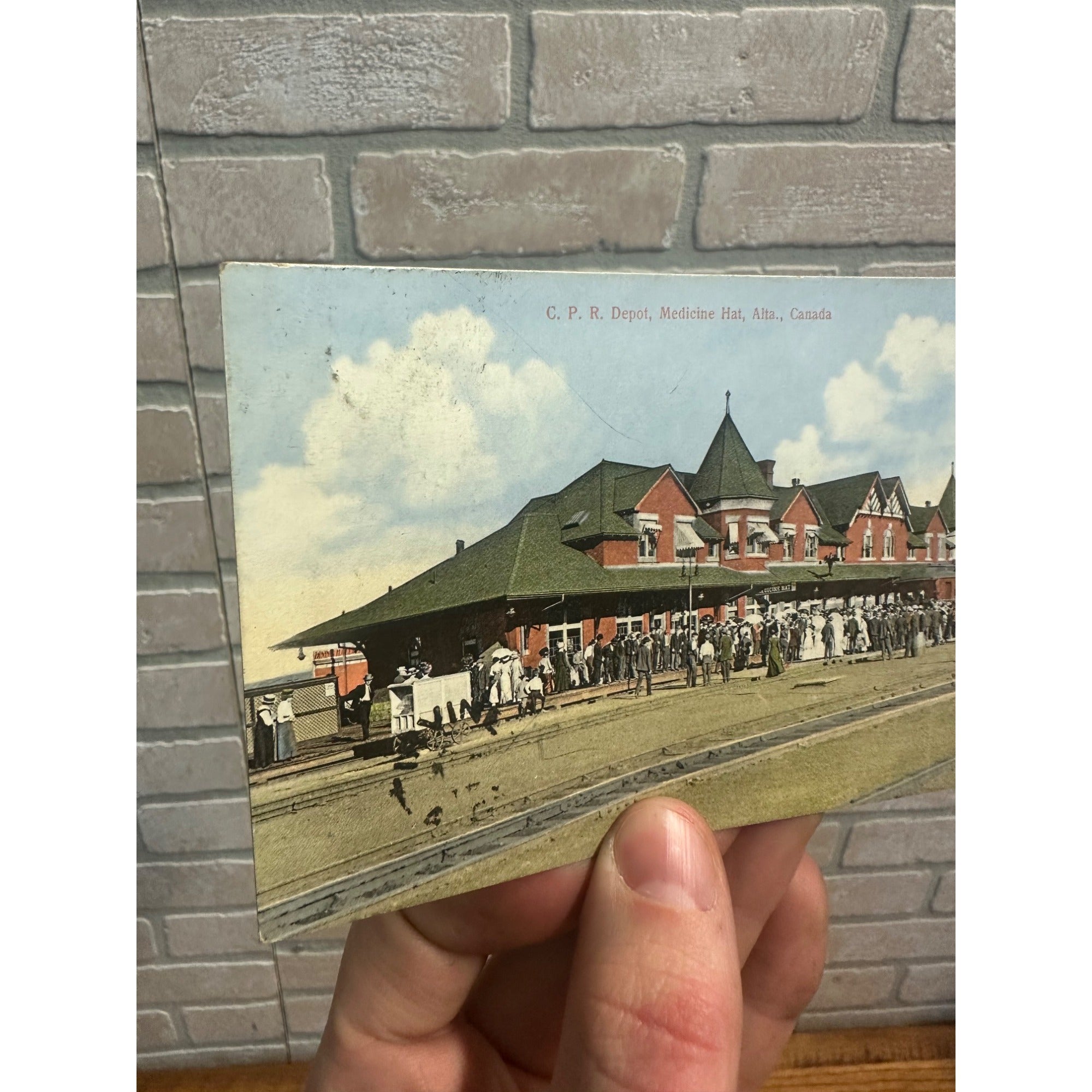 Canadian Pacific Railroad Depot Medicine Hat Alberta Canada Postcard c1913