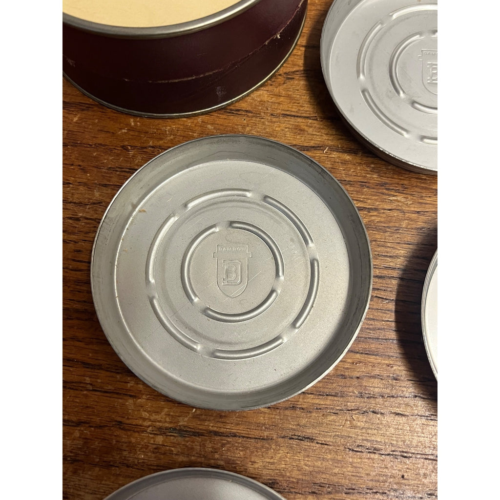 Vintage Damrow Brothers Co. Stainless Steel Coaster Set Fond du Lac WI Dairy Advertising
