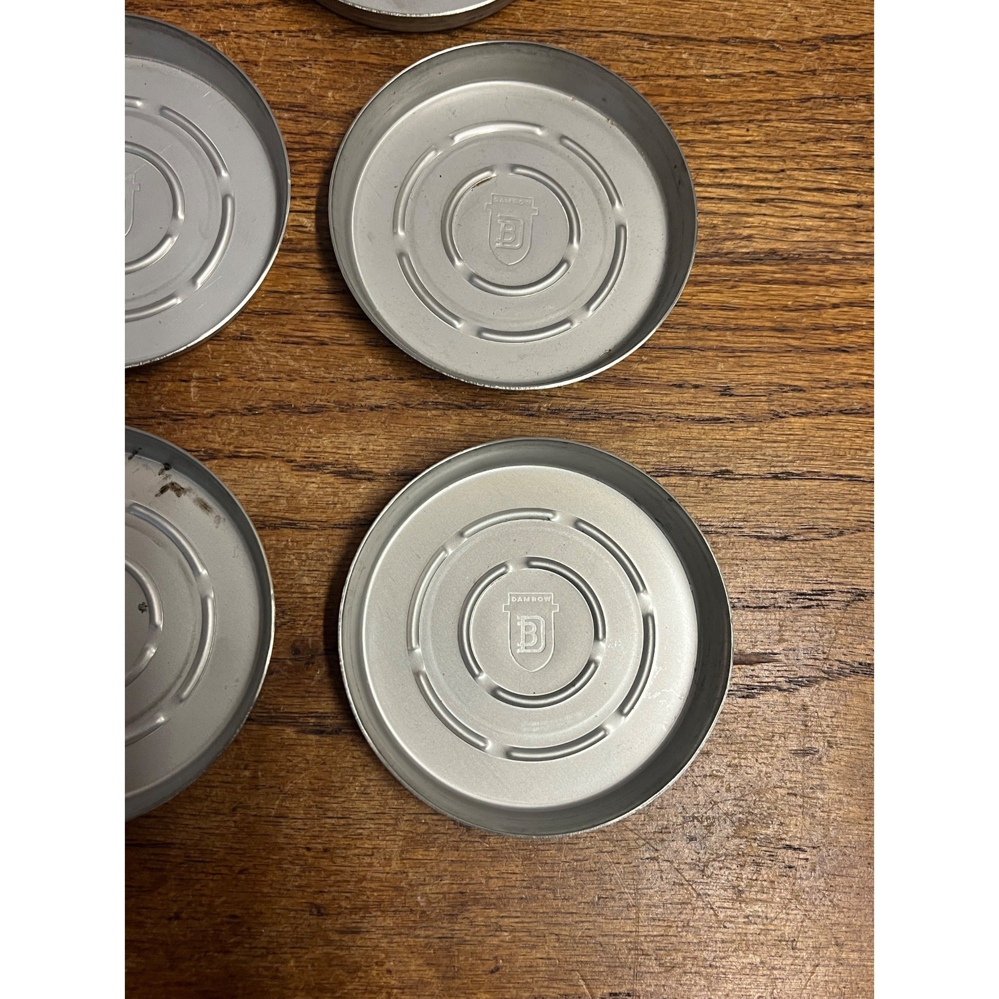 Vintage Damrow Brothers Co. Stainless Steel Coaster Set Fond du Lac WI Dairy Advertising
