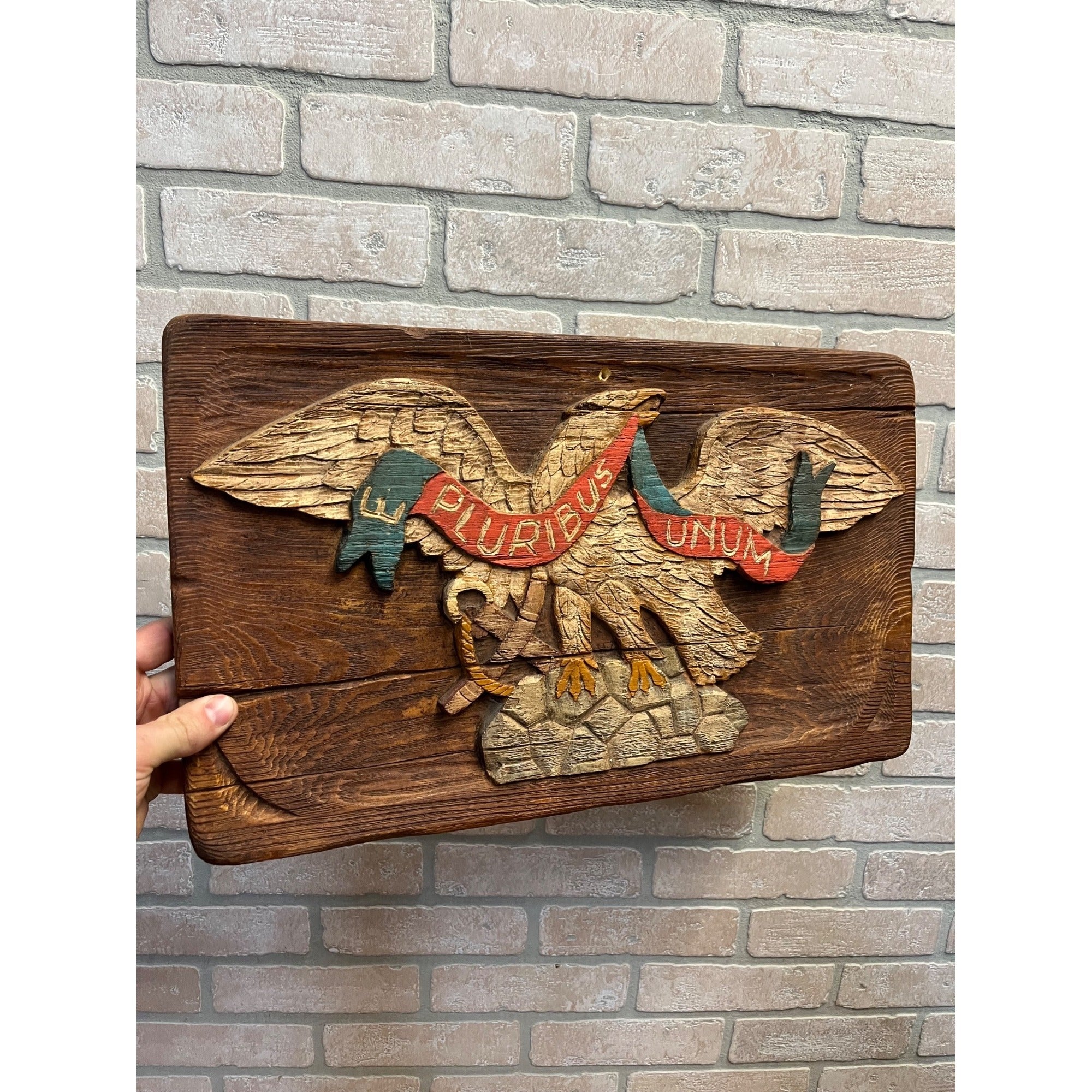 Vintage Patriotic Eagle On Faux Wood ( Hard Foam) E. Pluribus Unum Seal America