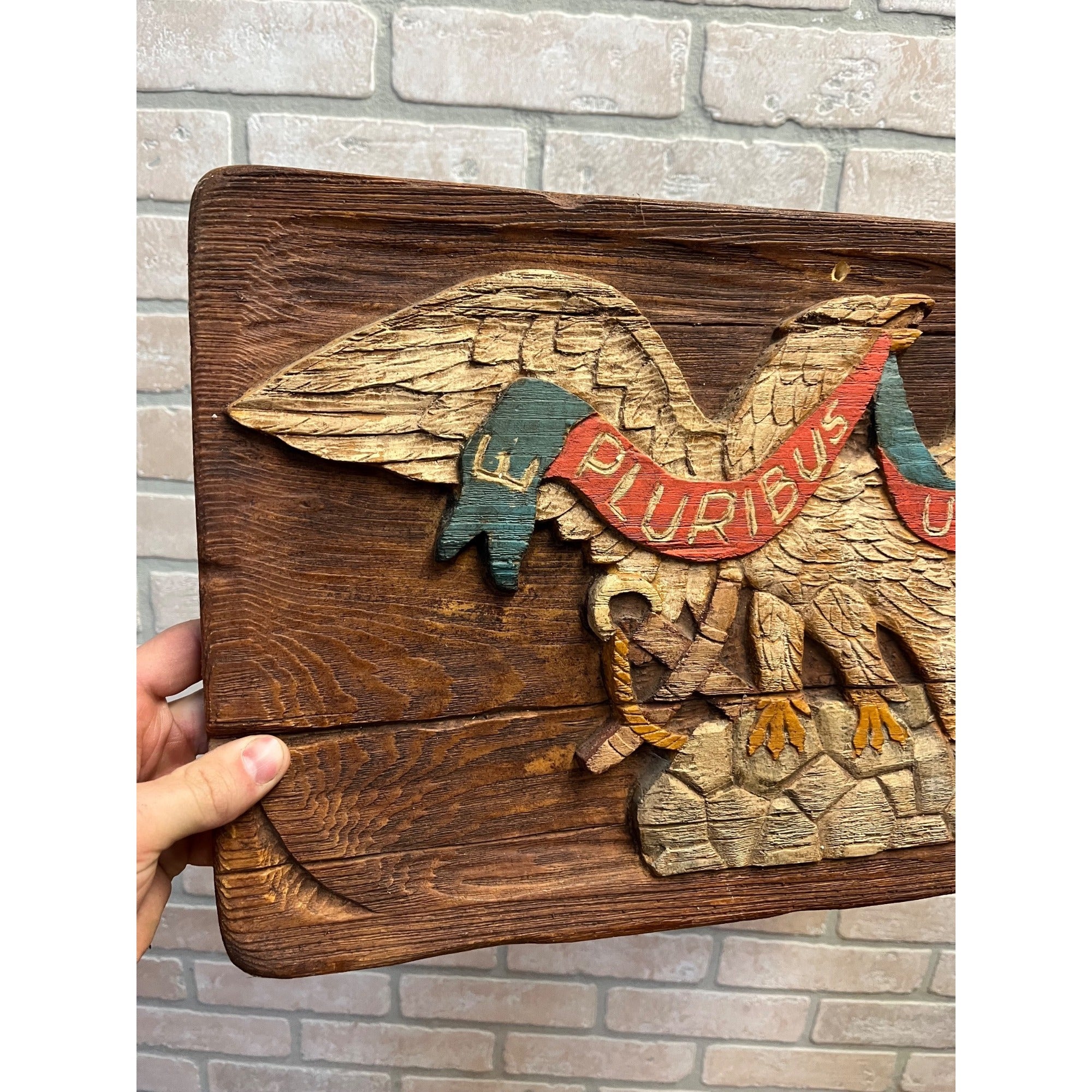 Vintage Patriotic Eagle On Faux Wood ( Hard Foam) E. Pluribus Unum Seal America