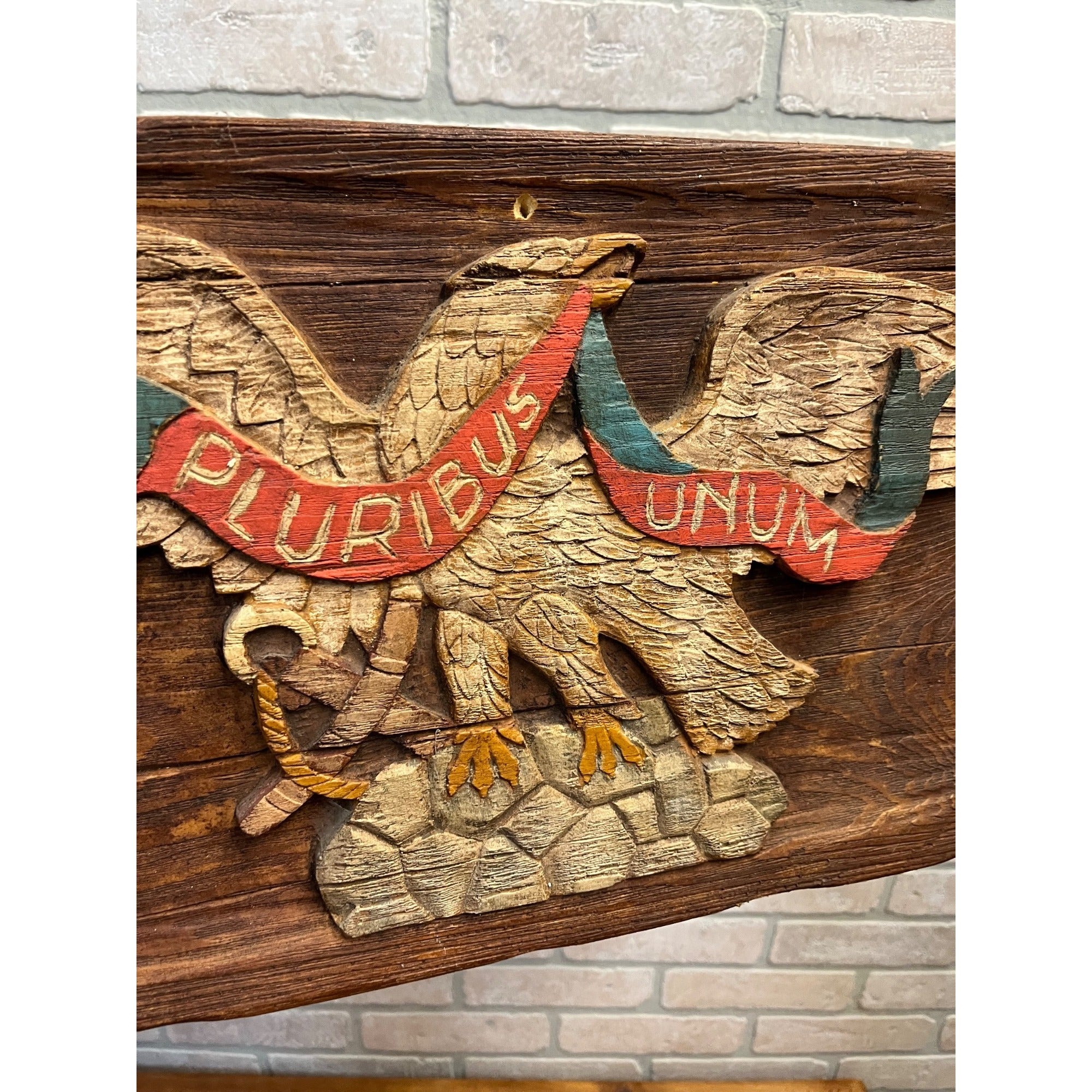 Vintage Patriotic Eagle On Faux Wood ( Hard Foam) E. Pluribus Unum Seal America