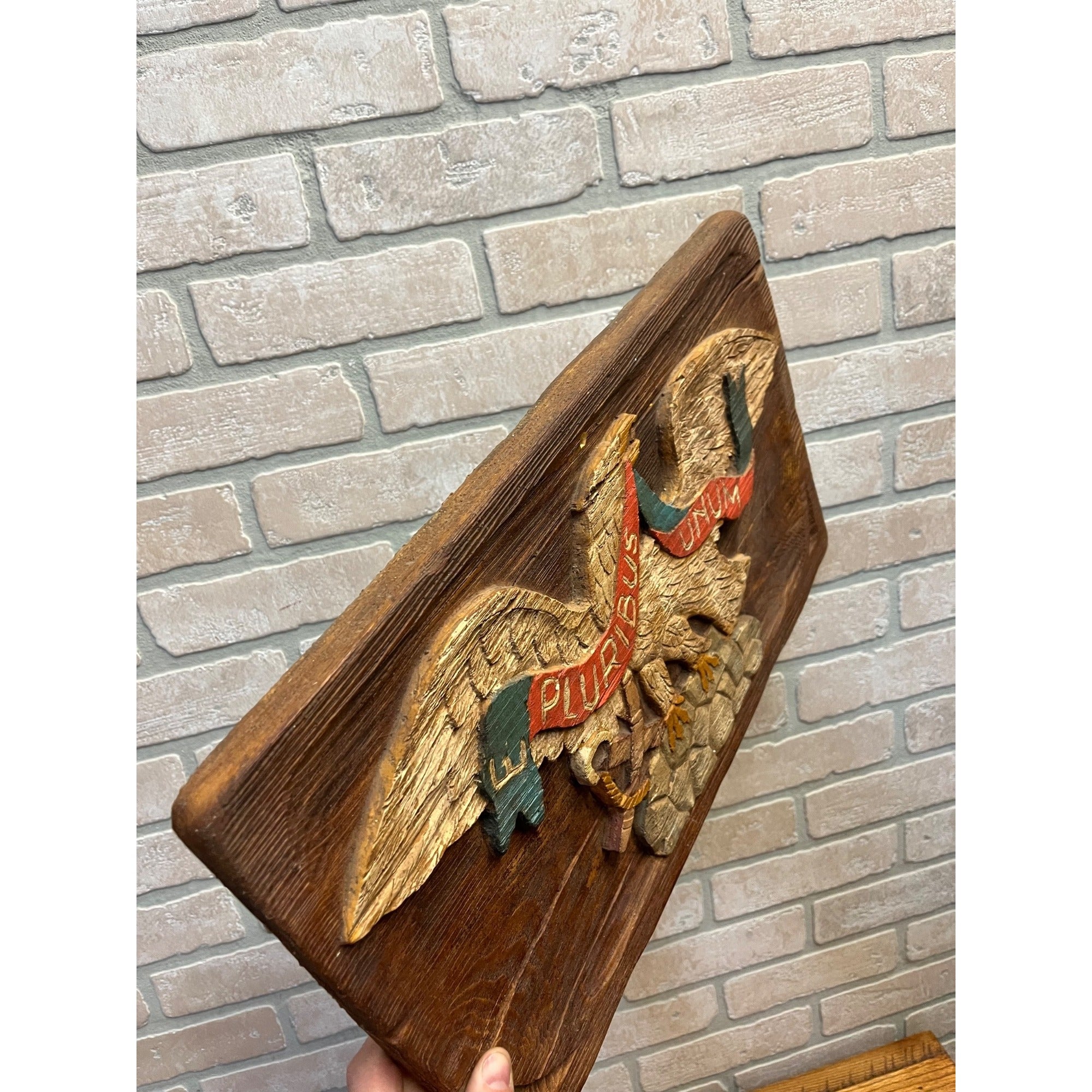 Vintage Patriotic Eagle On Faux Wood ( Hard Foam) E. Pluribus Unum Seal America