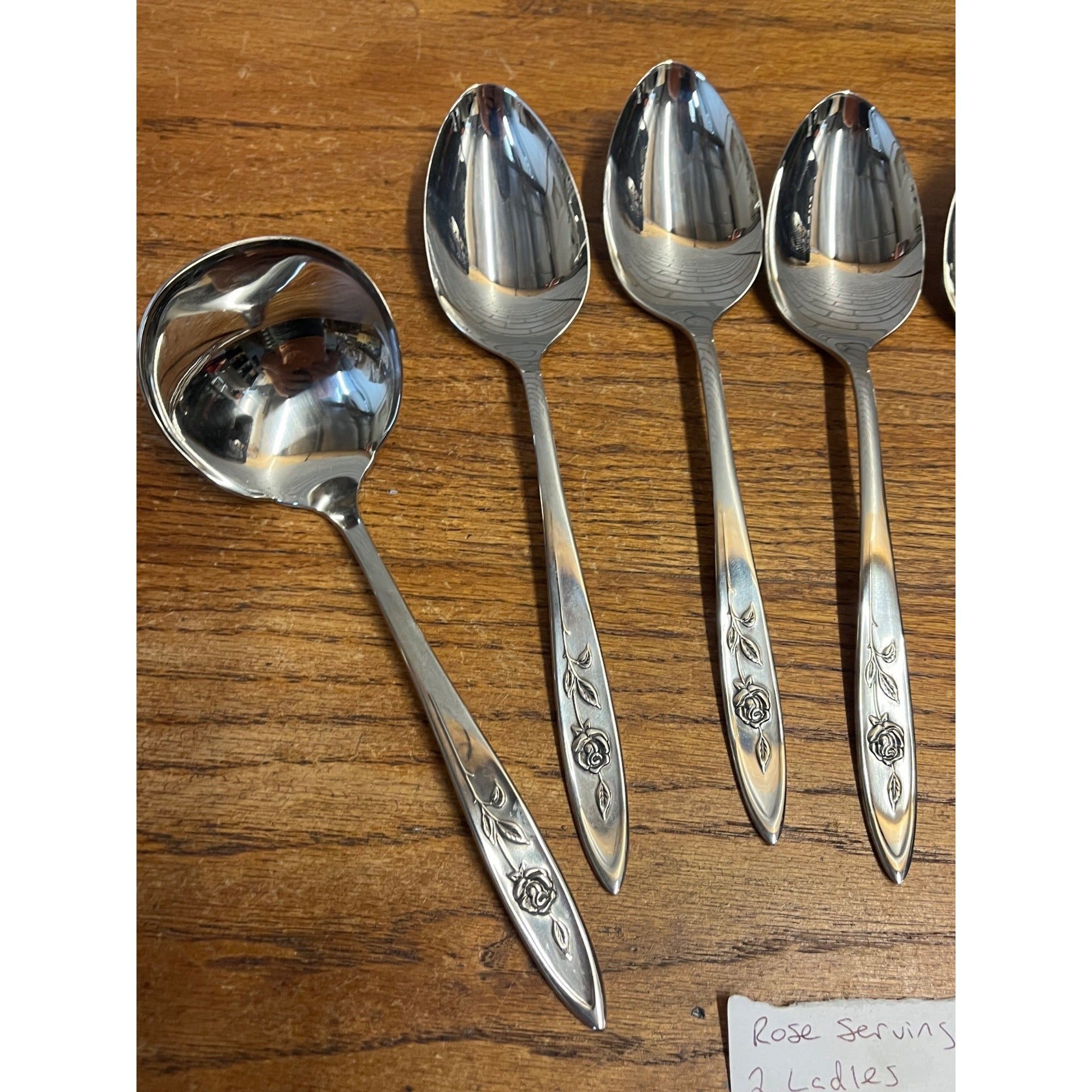 Vintage My Rose Oneida Stainless Serving Spoons & Ladles Serving 7pc Silverware