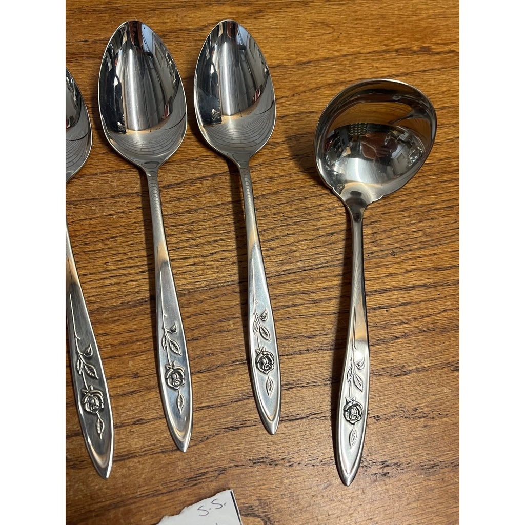Vintage My Rose Oneida Stainless Serving Spoons & Ladles Serving 7pc Silverware