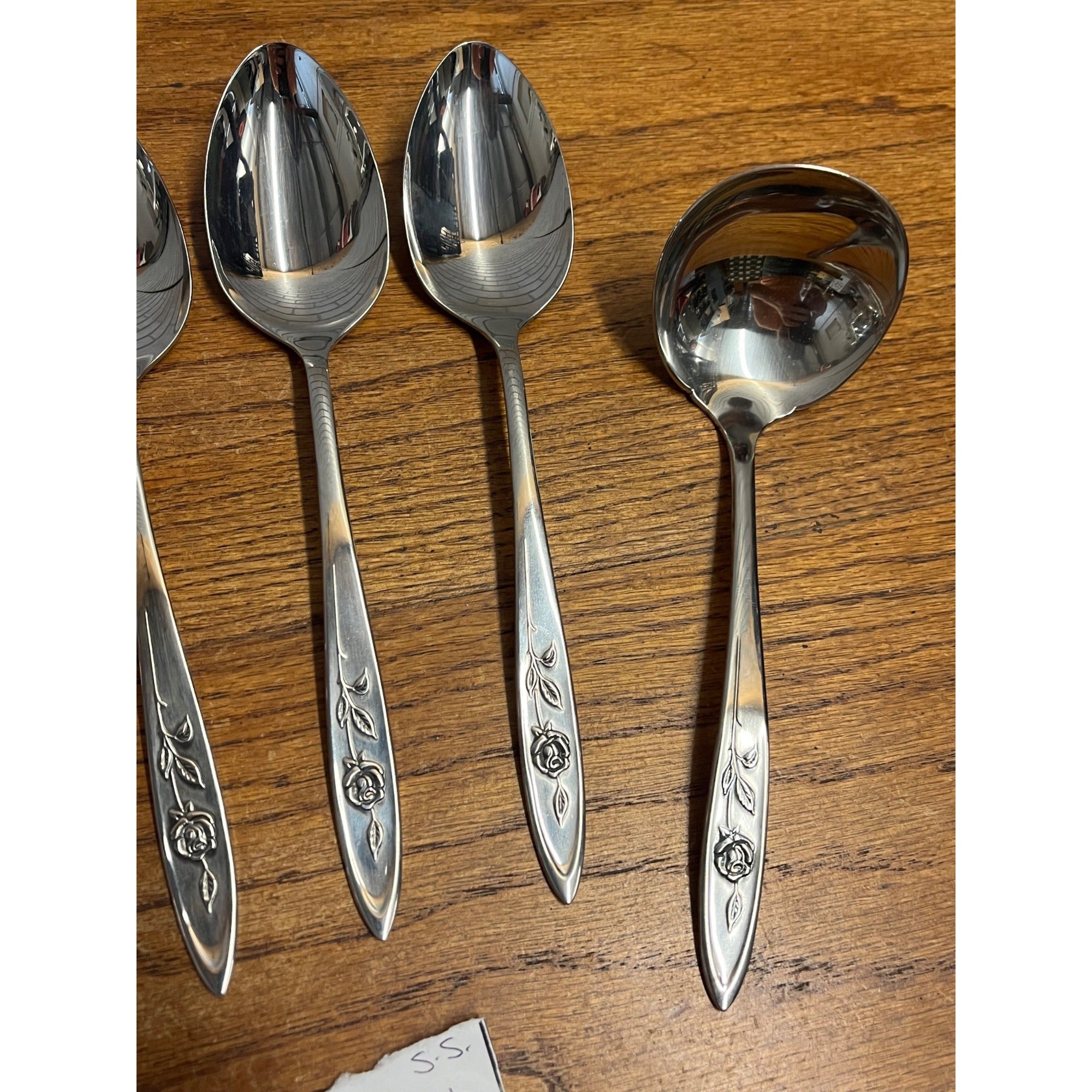 Vintage My Rose Oneida Stainless Serving Spoons & Ladles Serving 7pc Silverware