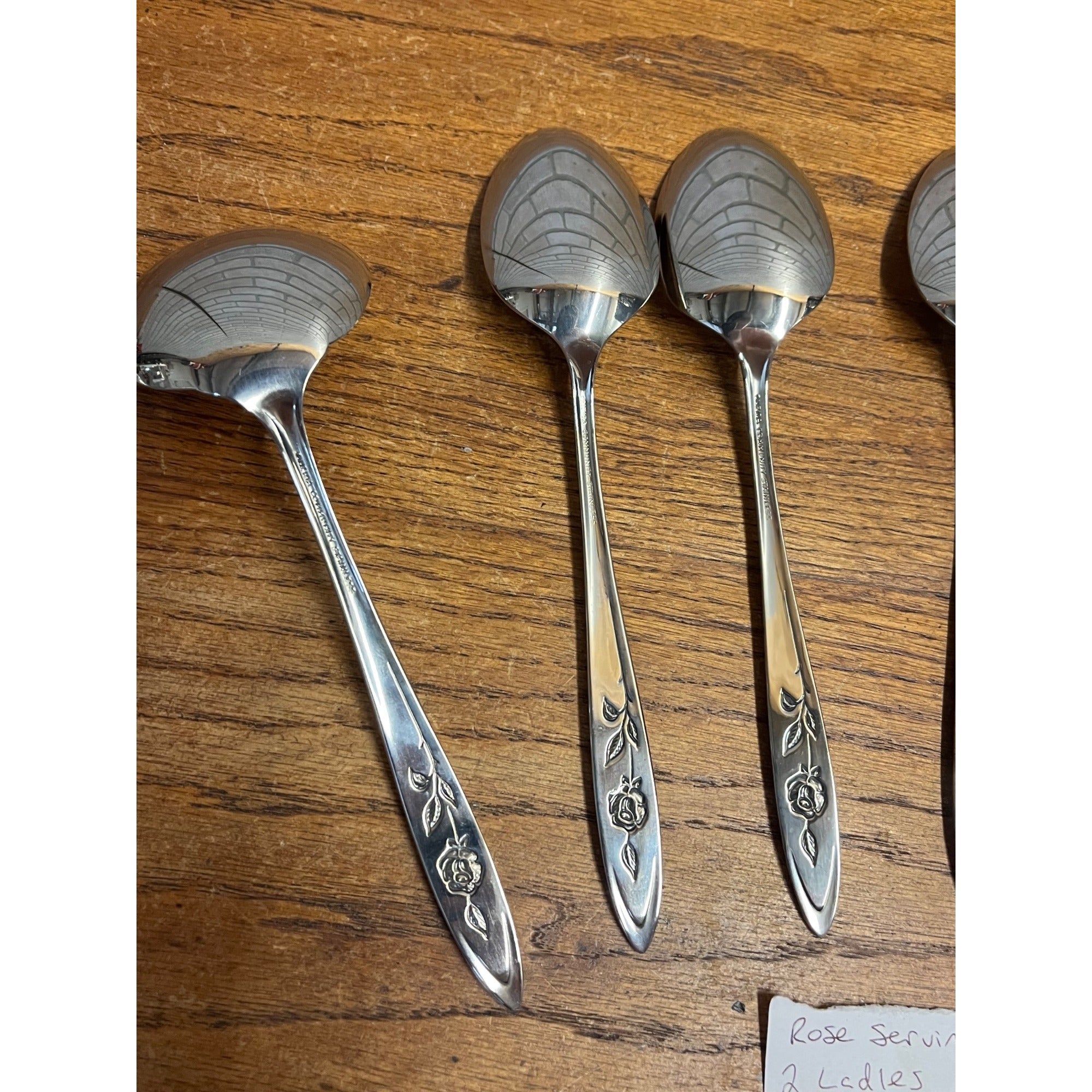 Vintage My Rose Oneida Stainless Serving Spoons & Ladles Serving 7pc Silverware