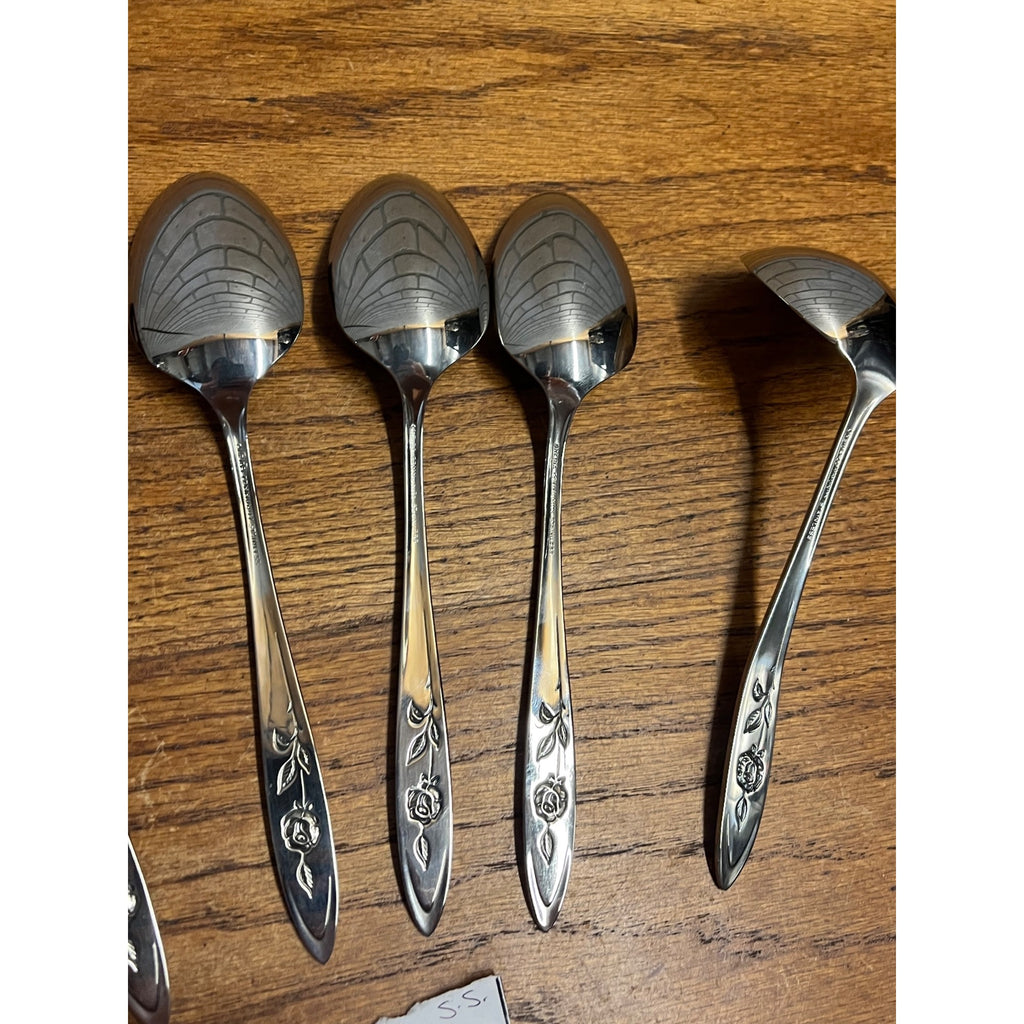 Vintage My Rose Oneida Stainless Serving Spoons & Ladles Serving 7pc Silverware