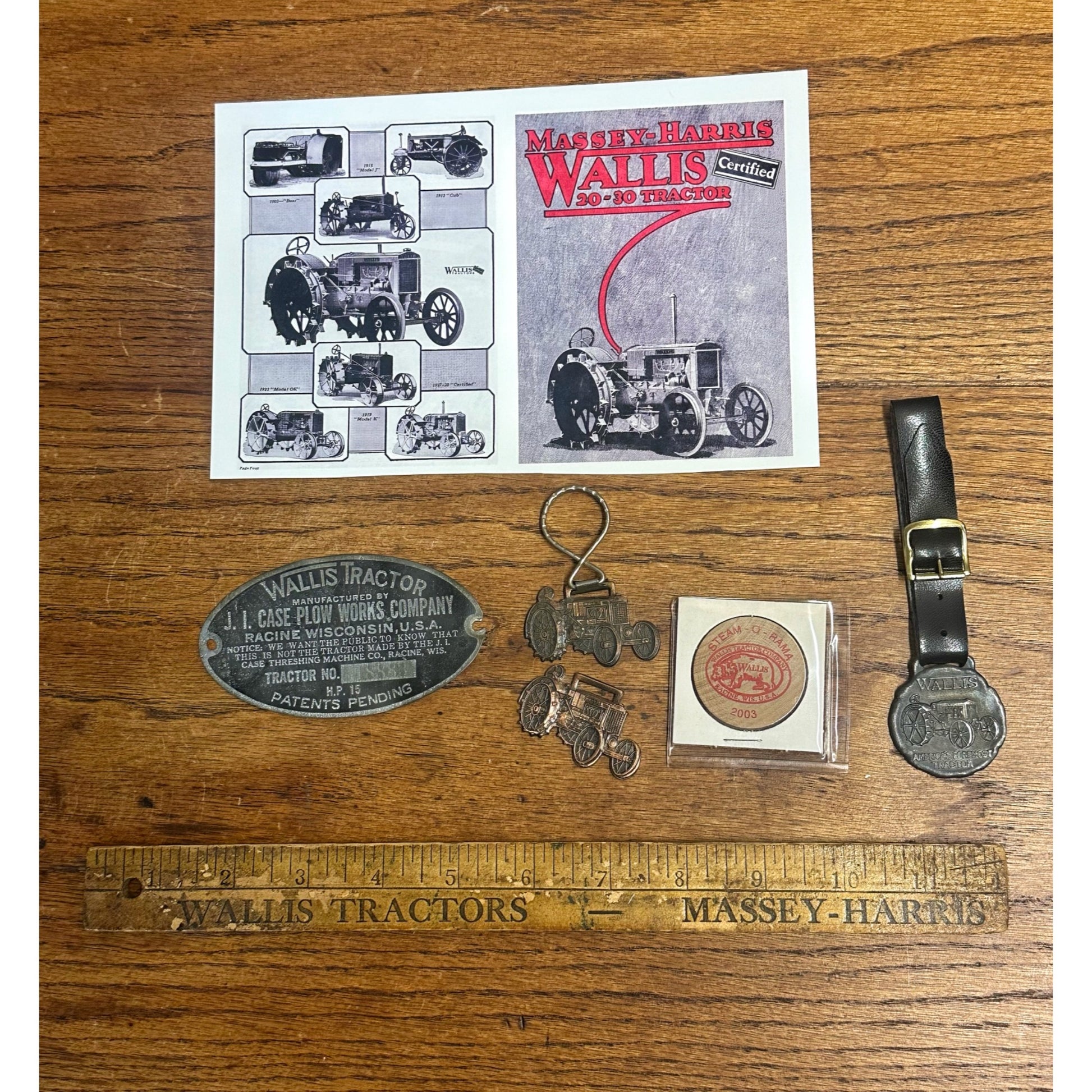 Antique Wallis Tractors JI Case Lot Tag Watch Fobs Ruler Racine Wis