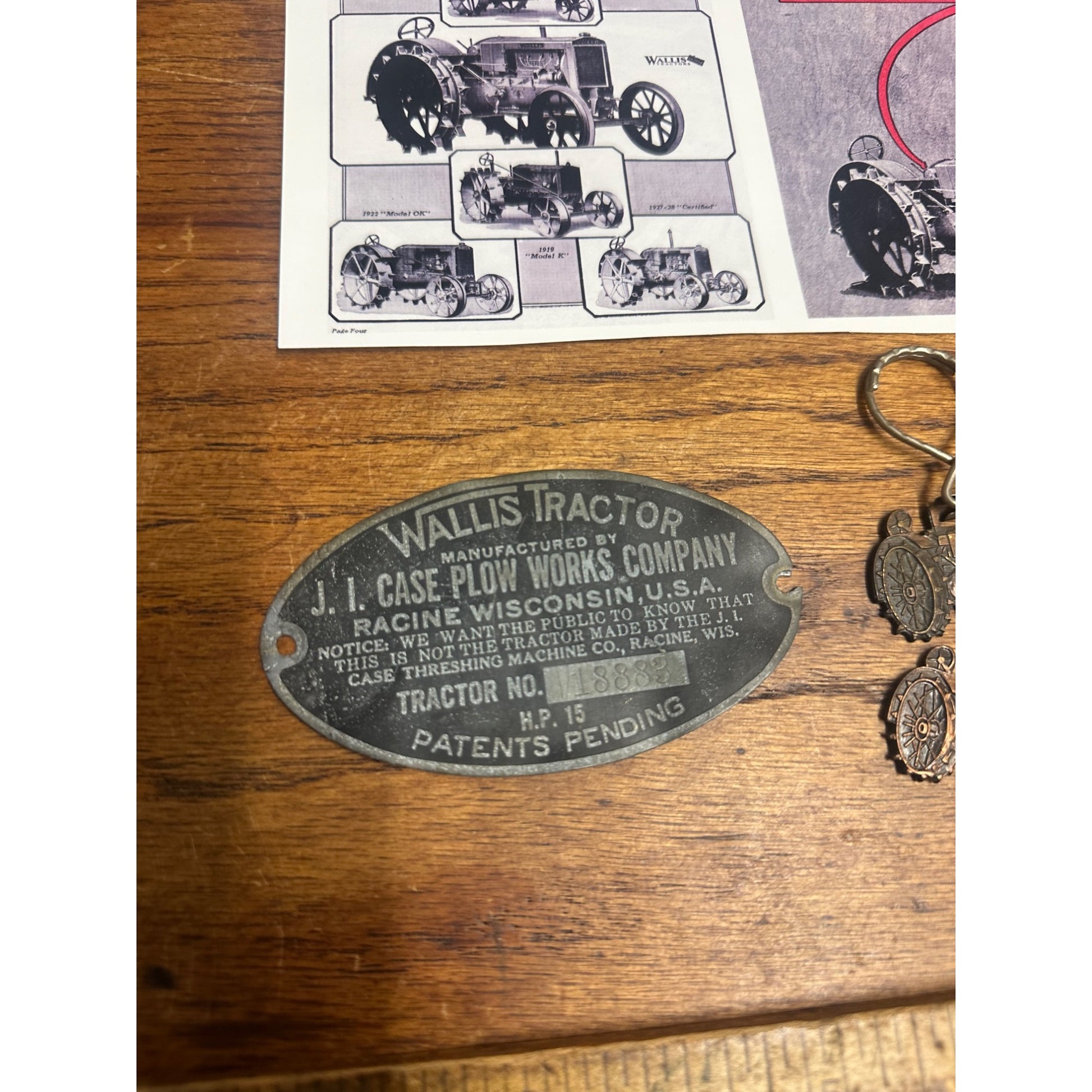 Antique Wallis Tractors JI Case Lot Tag Watch Fobs Ruler Racine Wis