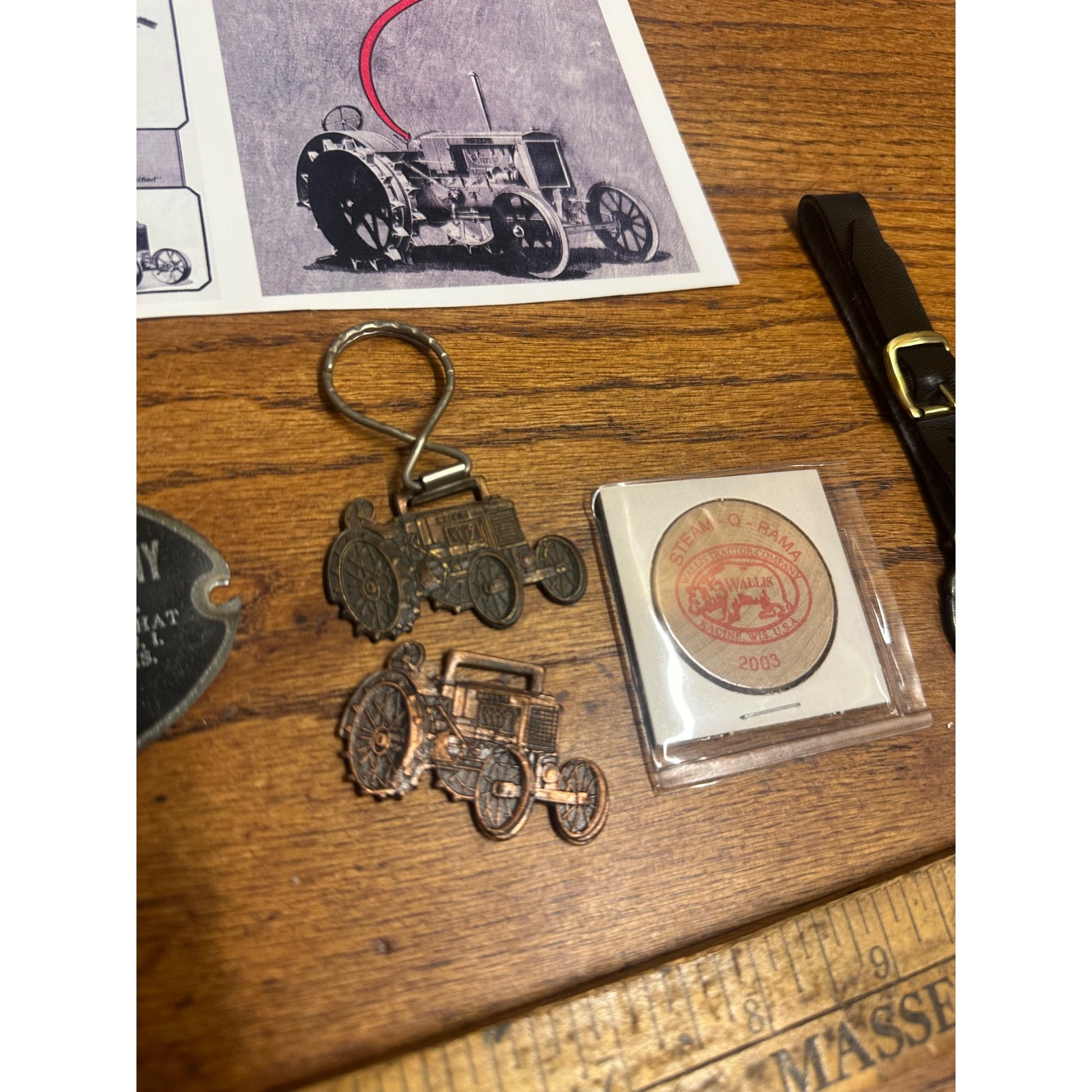 Antique Wallis Tractors JI Case Lot Tag Watch Fobs Ruler Racine Wis