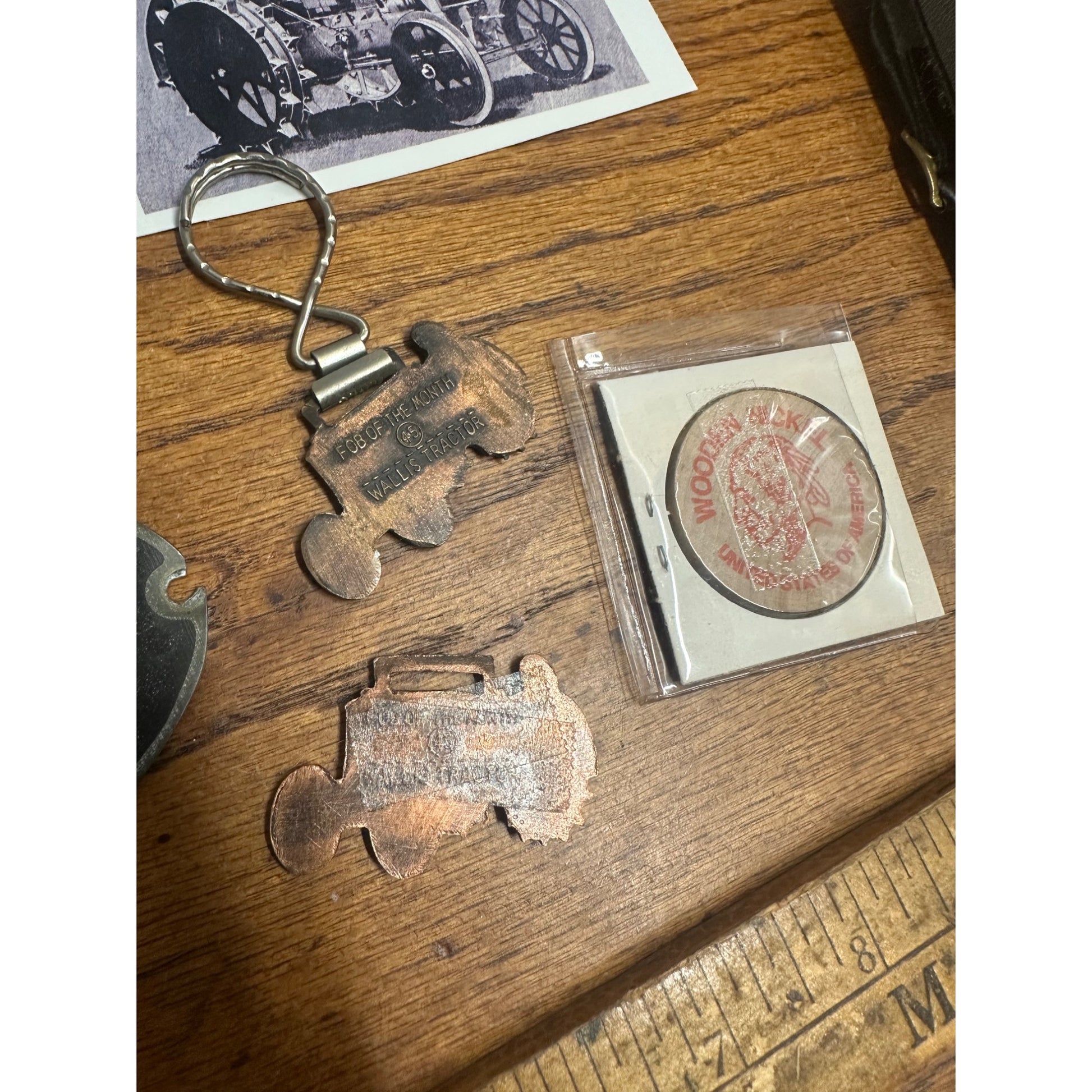 Antique Wallis Tractors JI Case Lot Tag Watch Fobs Ruler Racine Wis