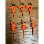 Vintage Halloween 1950s Cupcake Toppers Plastic 12pc Set Cat Witch Scarecrow JOL
