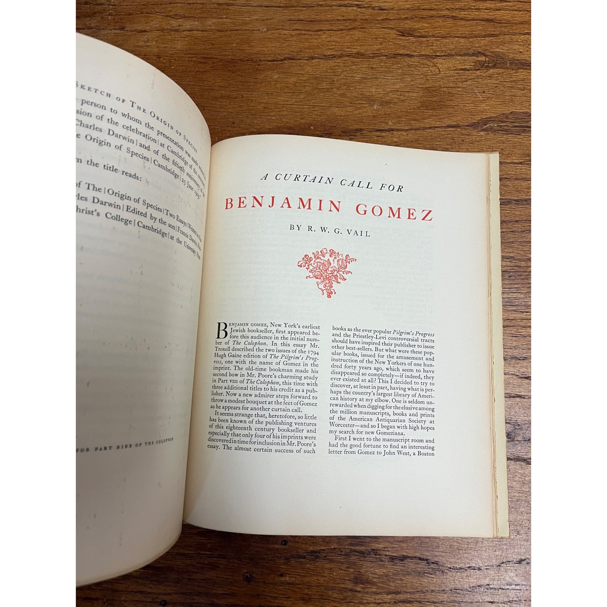Old THE COLOPHON BOOK COLLECTORS QUARTERLY #9 1932 ORIGIN OF SPECIES DARWIN WORK