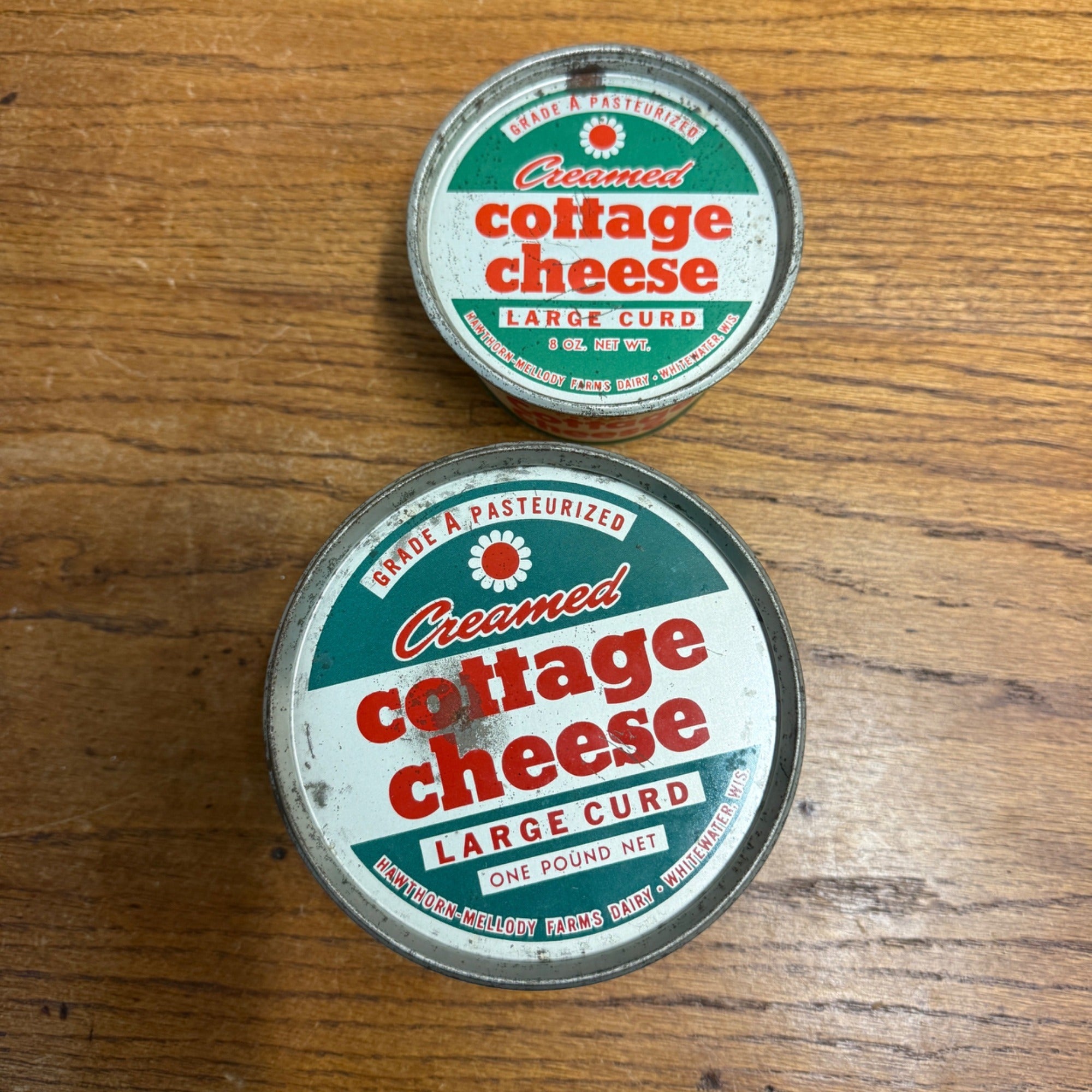 (2) Hawthorn Mellody Cottage Cheese Wax Containers Whitewater Wis
