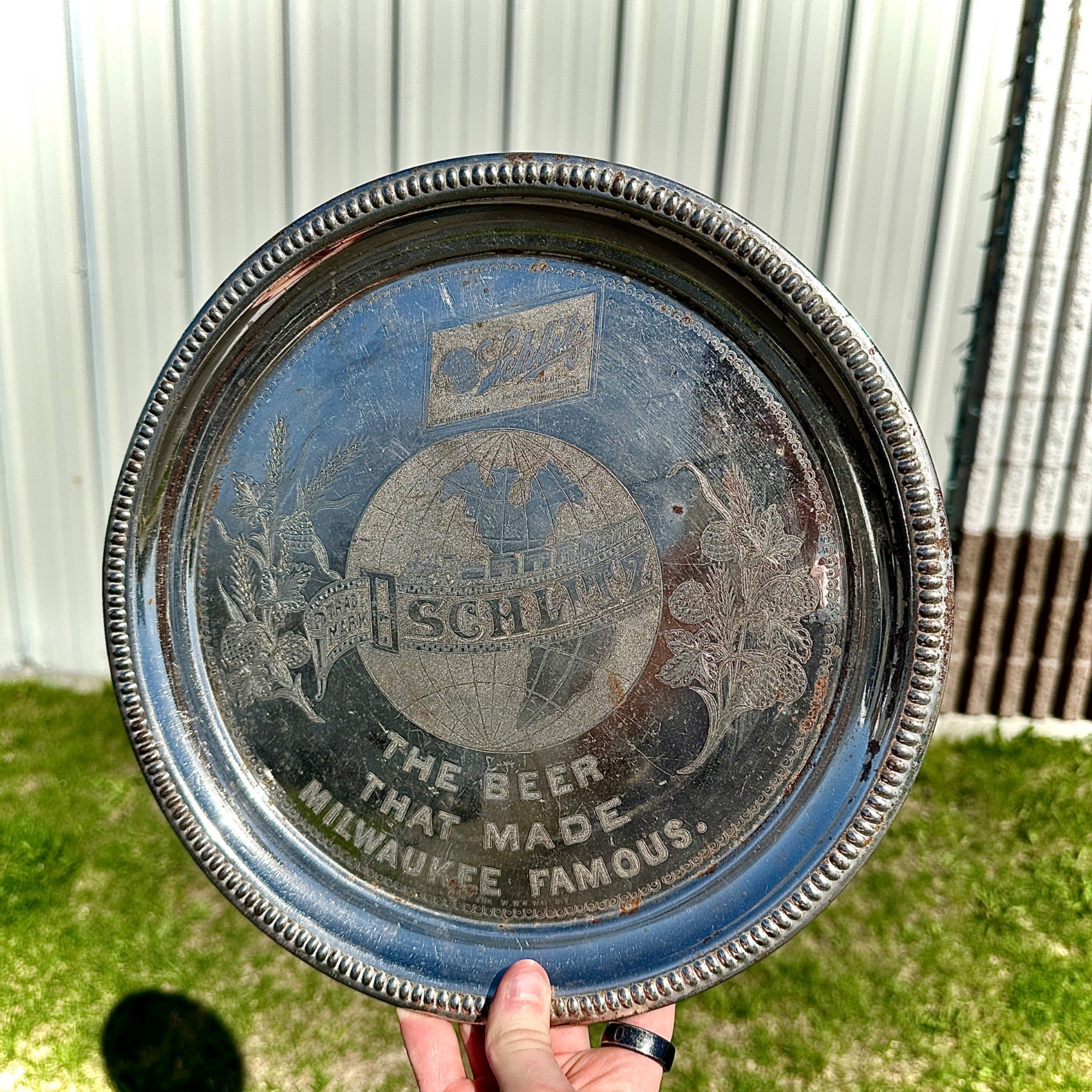 Vintage Early 1900s Schlitz Beer Pre-Prohibition Etched Nickel Plated Tray