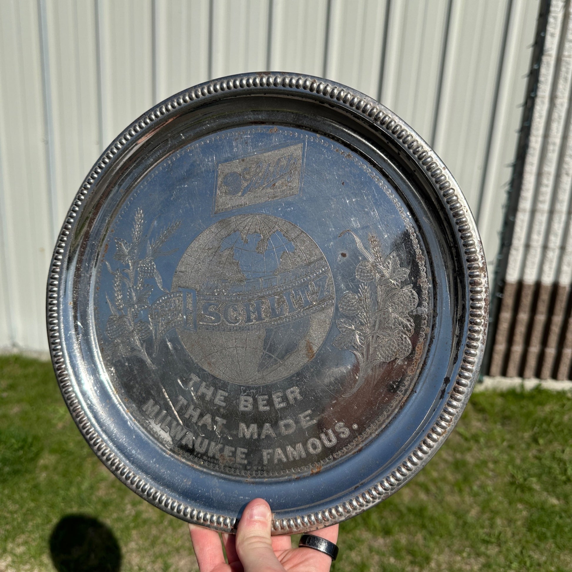 Vintage Early 1900s Schlitz Beer Pre-Prohibition Etched Nickel Plated Tray