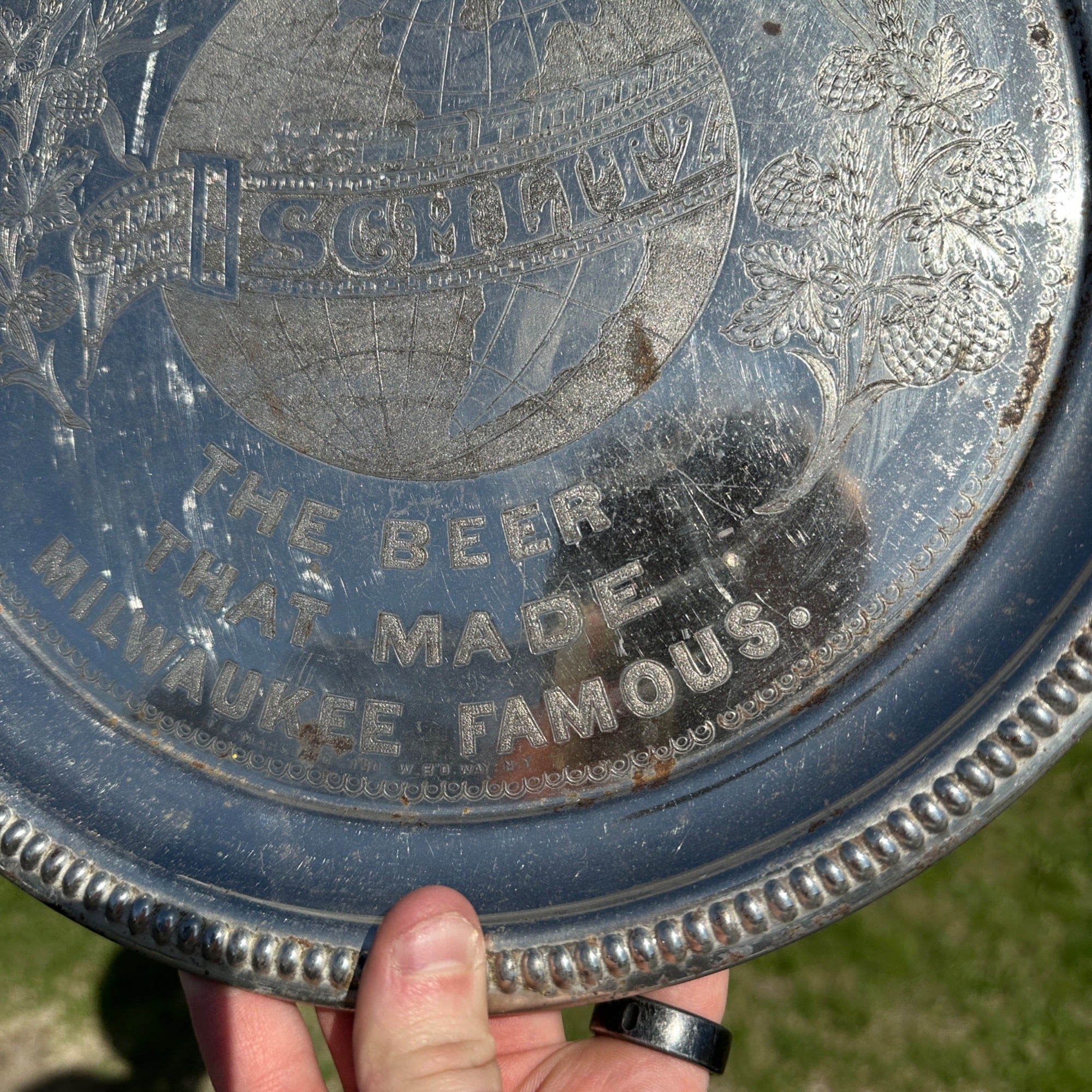 Vintage Early 1900s Schlitz Beer Pre-Prohibition Etched Nickel Plated Tray