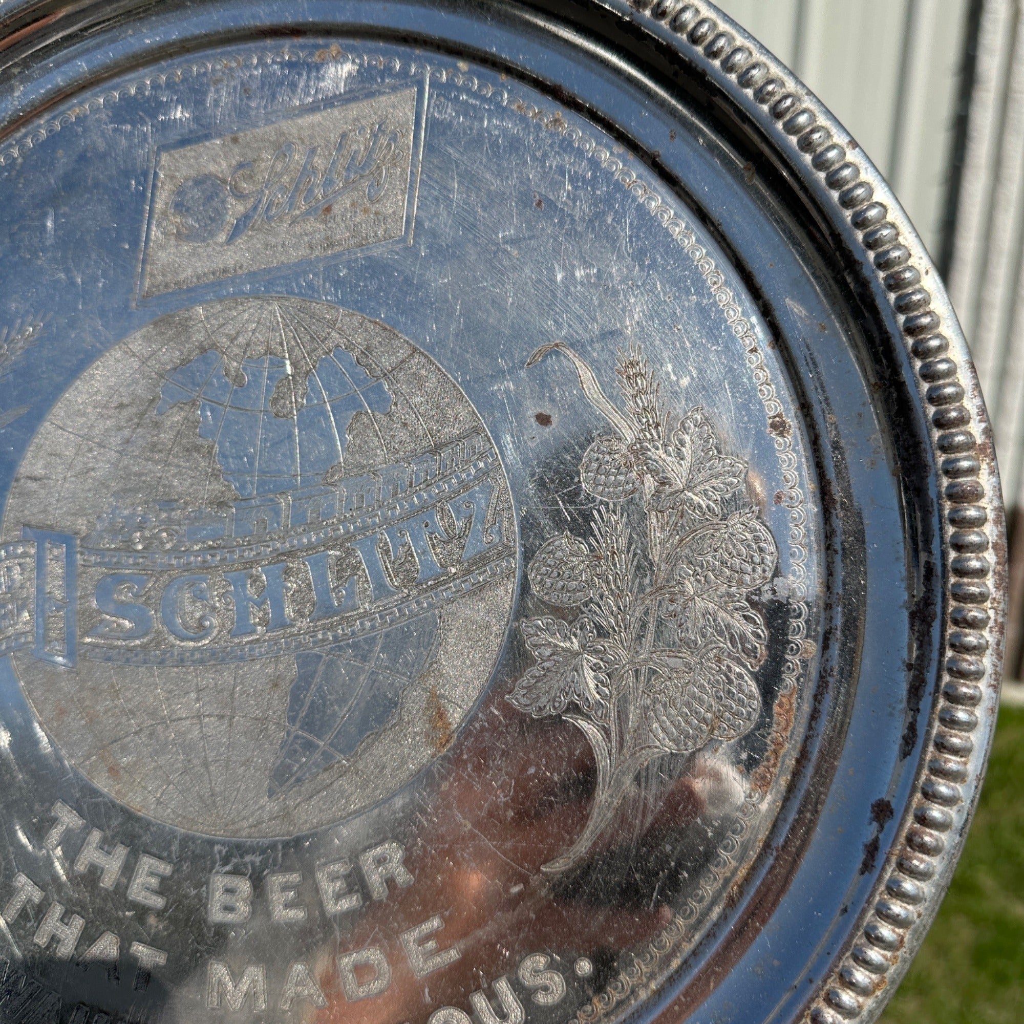 Vintage Early 1900s Schlitz Beer Pre-Prohibition Etched Nickel Plated Tray