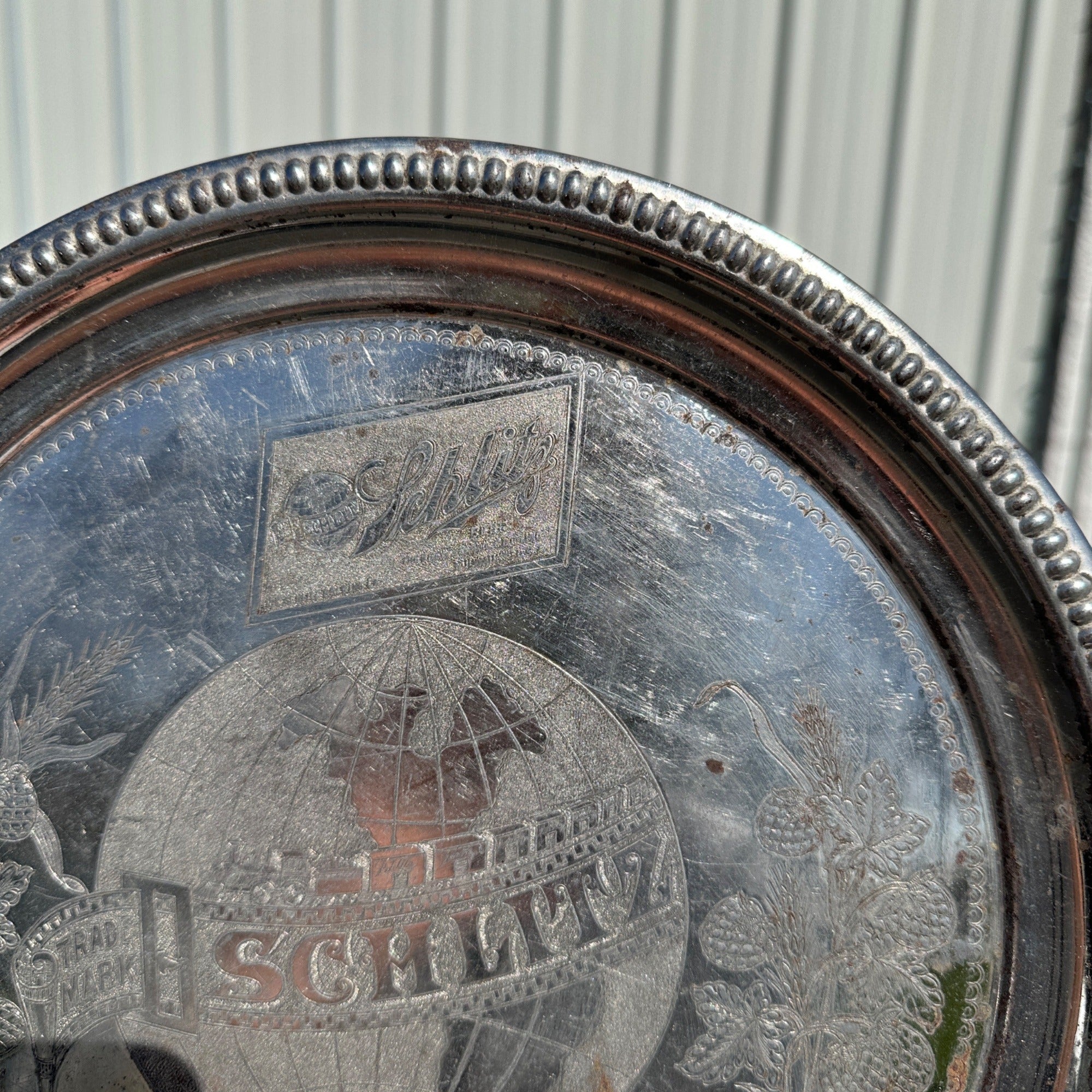 Vintage Early 1900s Schlitz Beer Pre-Prohibition Etched Nickel Plated Tray