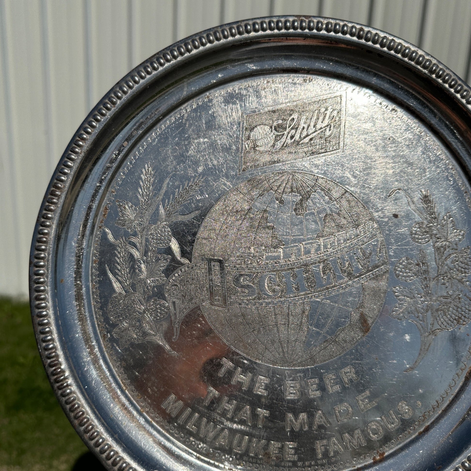 Vintage Early 1900s Schlitz Beer Pre-Prohibition Etched Nickel Plated Tray