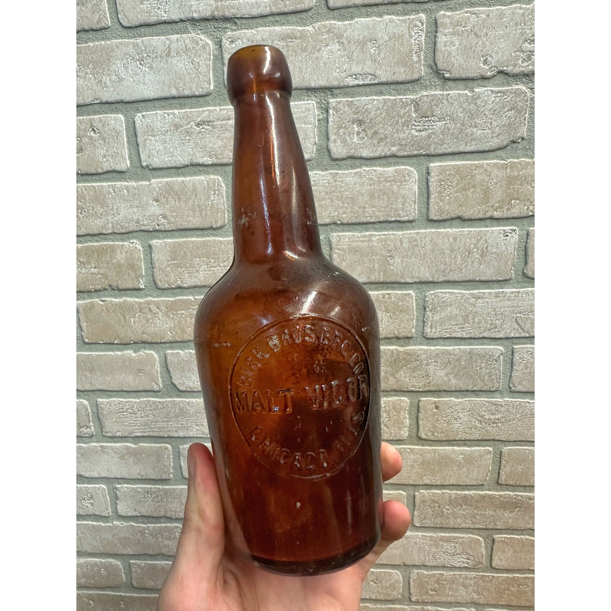 Pre-Pro 1890s Birks Bros Brewing Malt Vigor Amber Beer Bottle Embossed Chicago