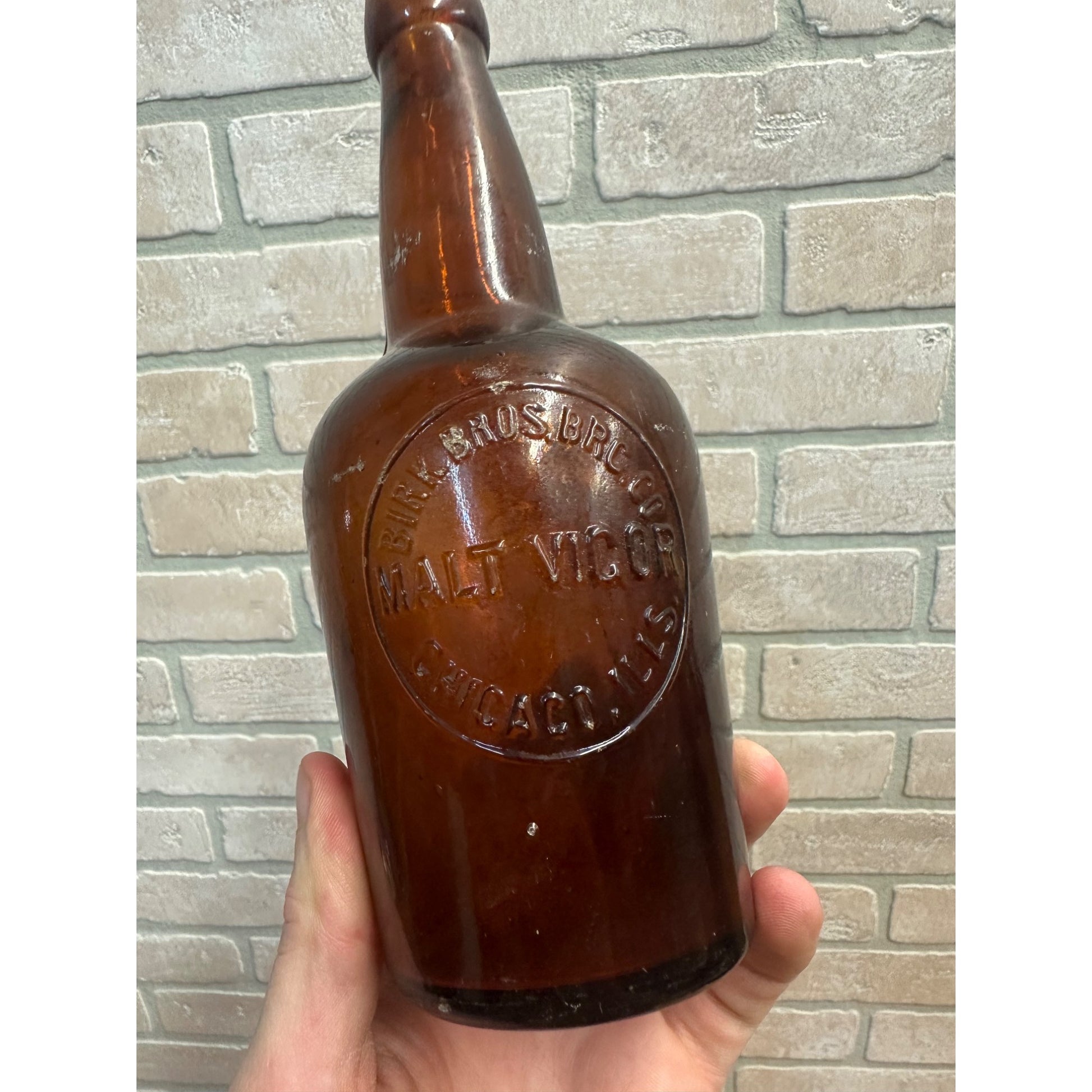 Pre-Pro 1890s Birks Bros Brewing Malt Vigor Amber Beer Bottle Embossed Chicago