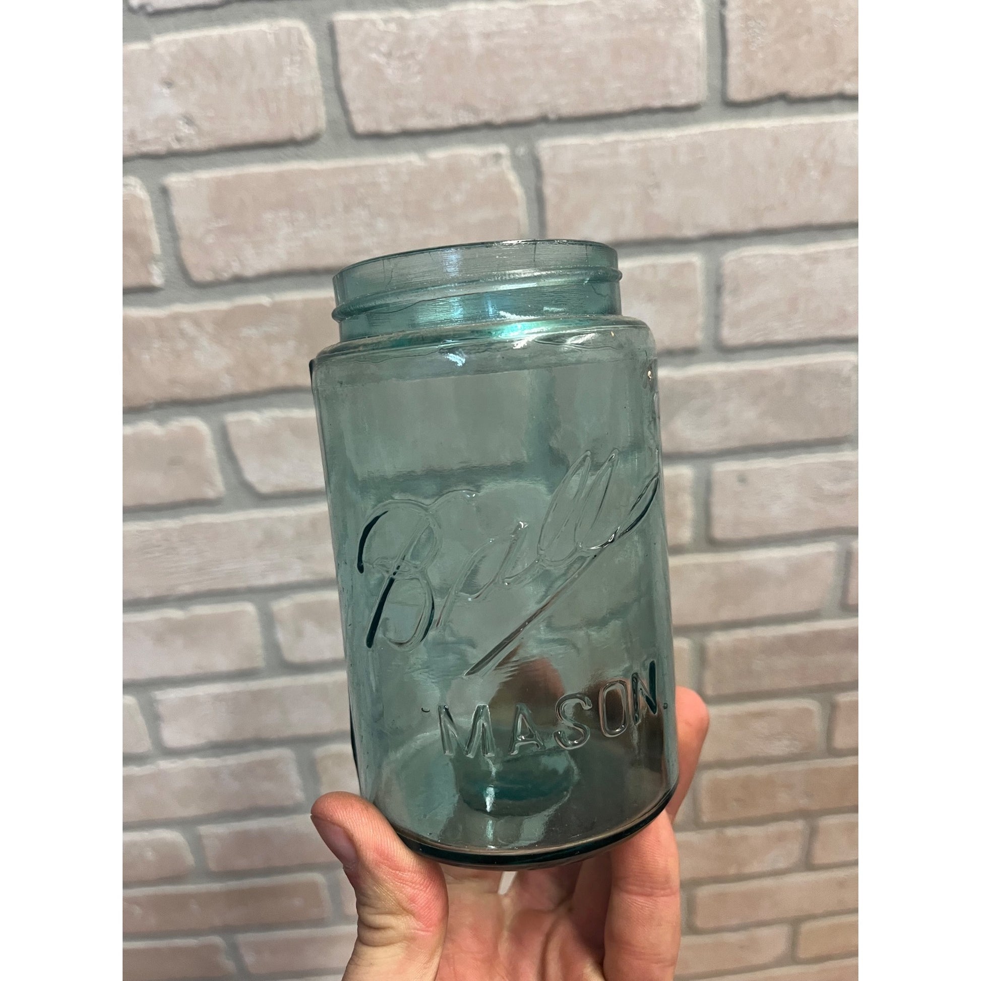 Vintage Ball Triple L Pint Jar Blue Mason Dropped A Zinc Lid 1900-1910 Mold# 1