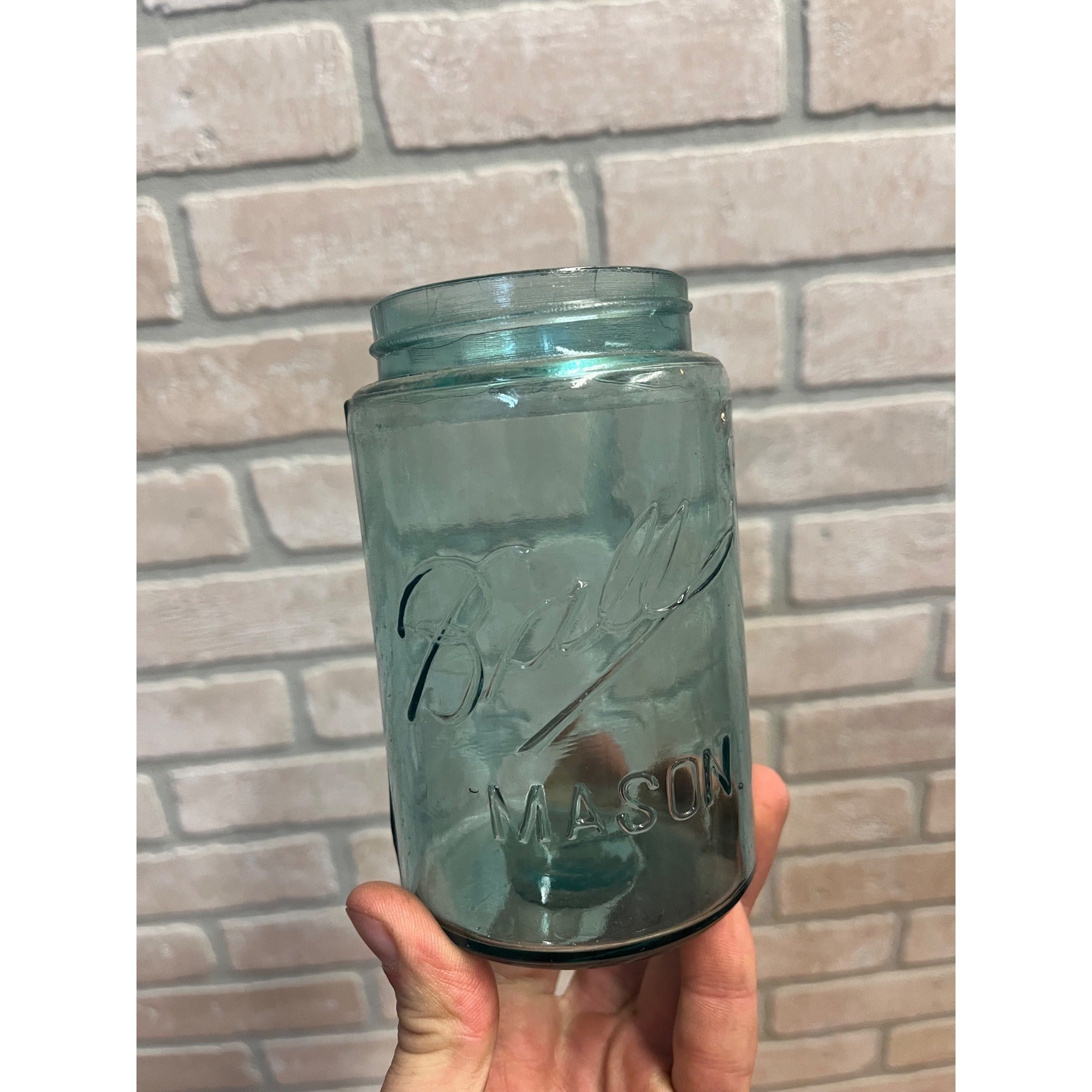 Vintage Ball Triple L Pint Jar Blue Mason Dropped A Zinc Lid 1900-1910 Mold# 1