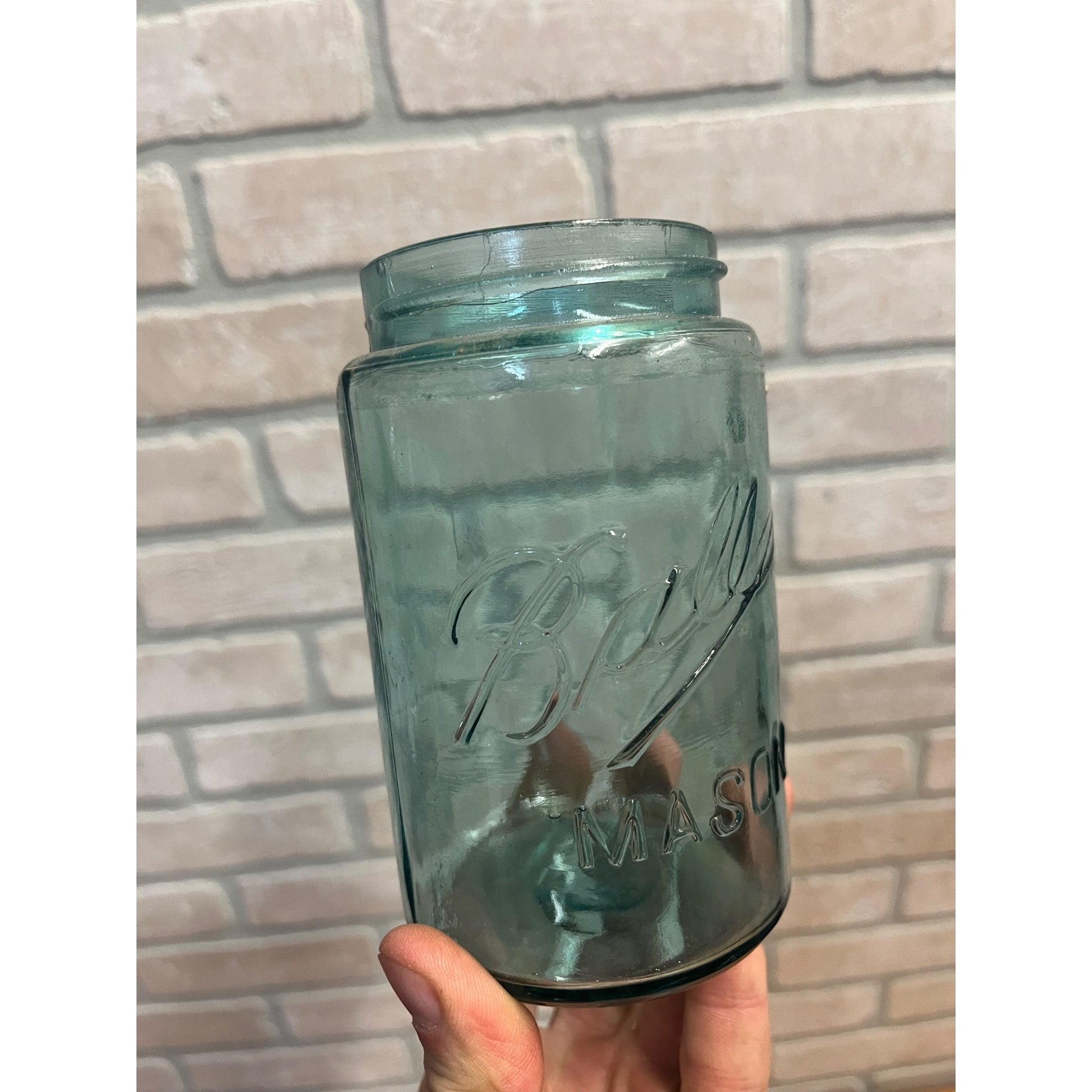 Vintage Ball Triple L Pint Jar Blue Mason Dropped A Zinc Lid 1900-1910 Mold# 1
