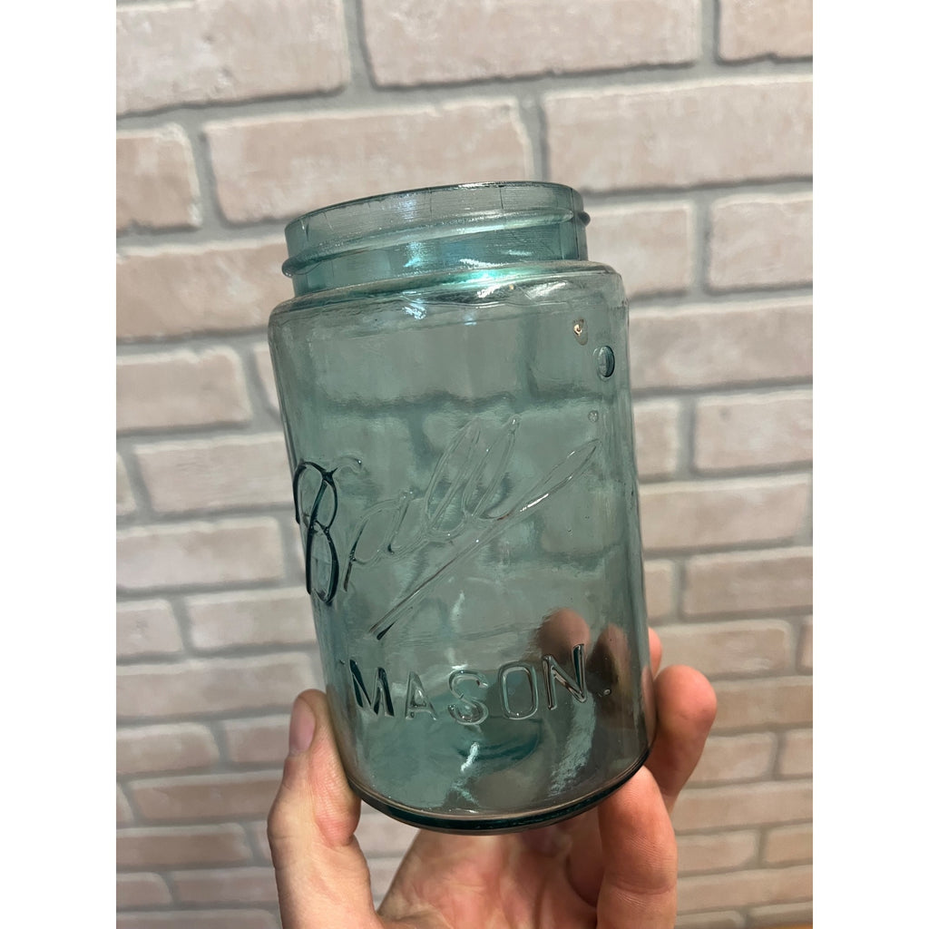 Vintage Ball Triple L Pint Jar Blue Mason Dropped A Zinc Lid 1900-1910 Mold# 1