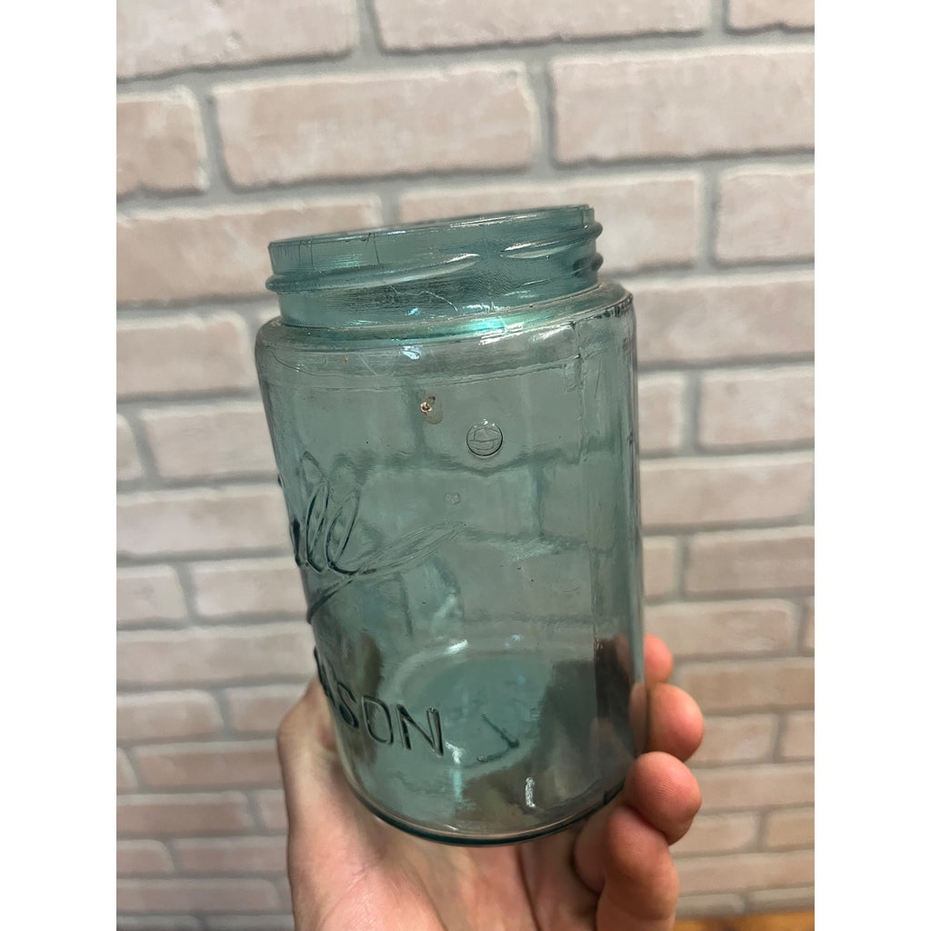 Vintage Ball Triple L Pint Jar Blue Mason Dropped A Zinc Lid 1900-1910 Mold# 1