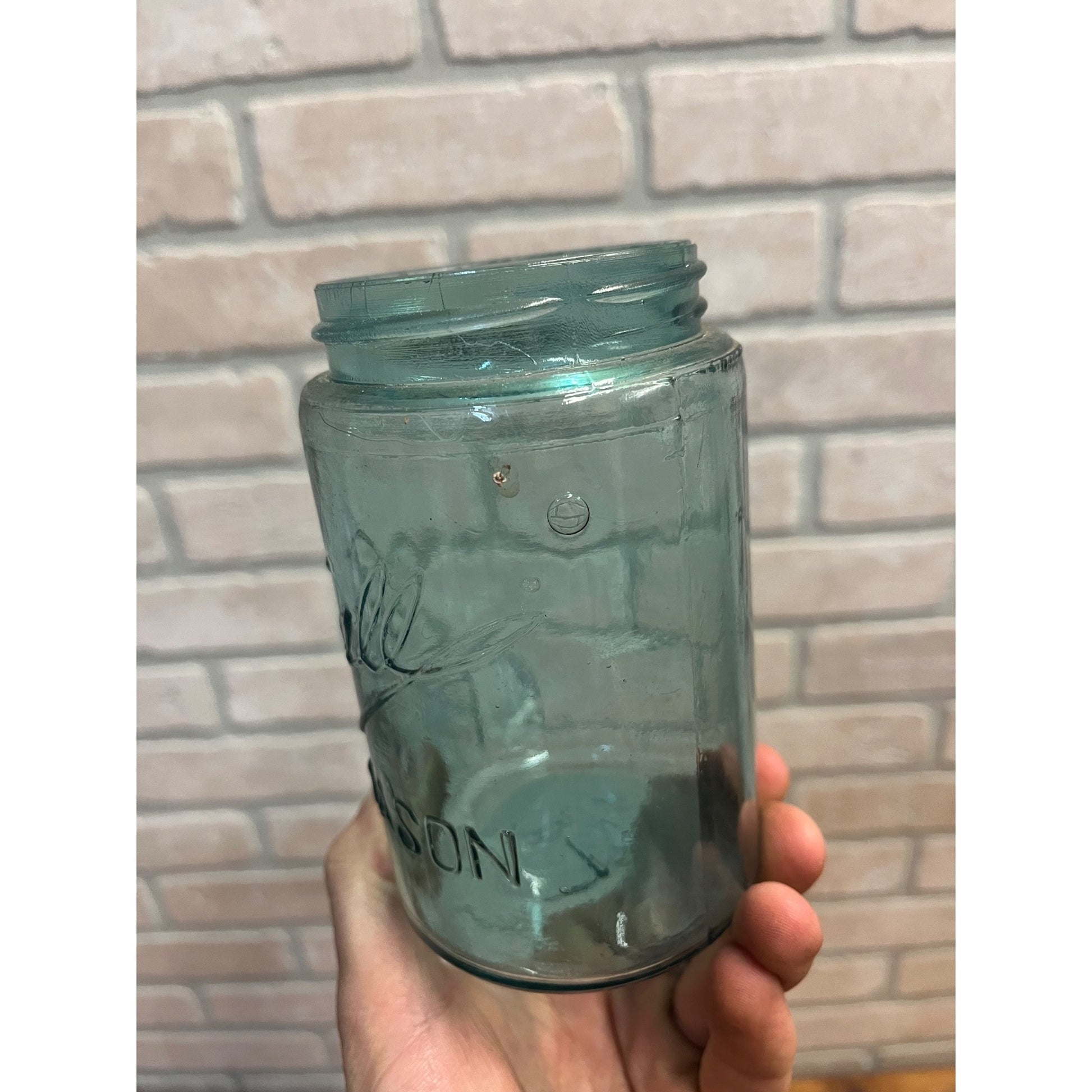 Vintage Ball Triple L Pint Jar Blue Mason Dropped A Zinc Lid 1900-1910 Mold# 1