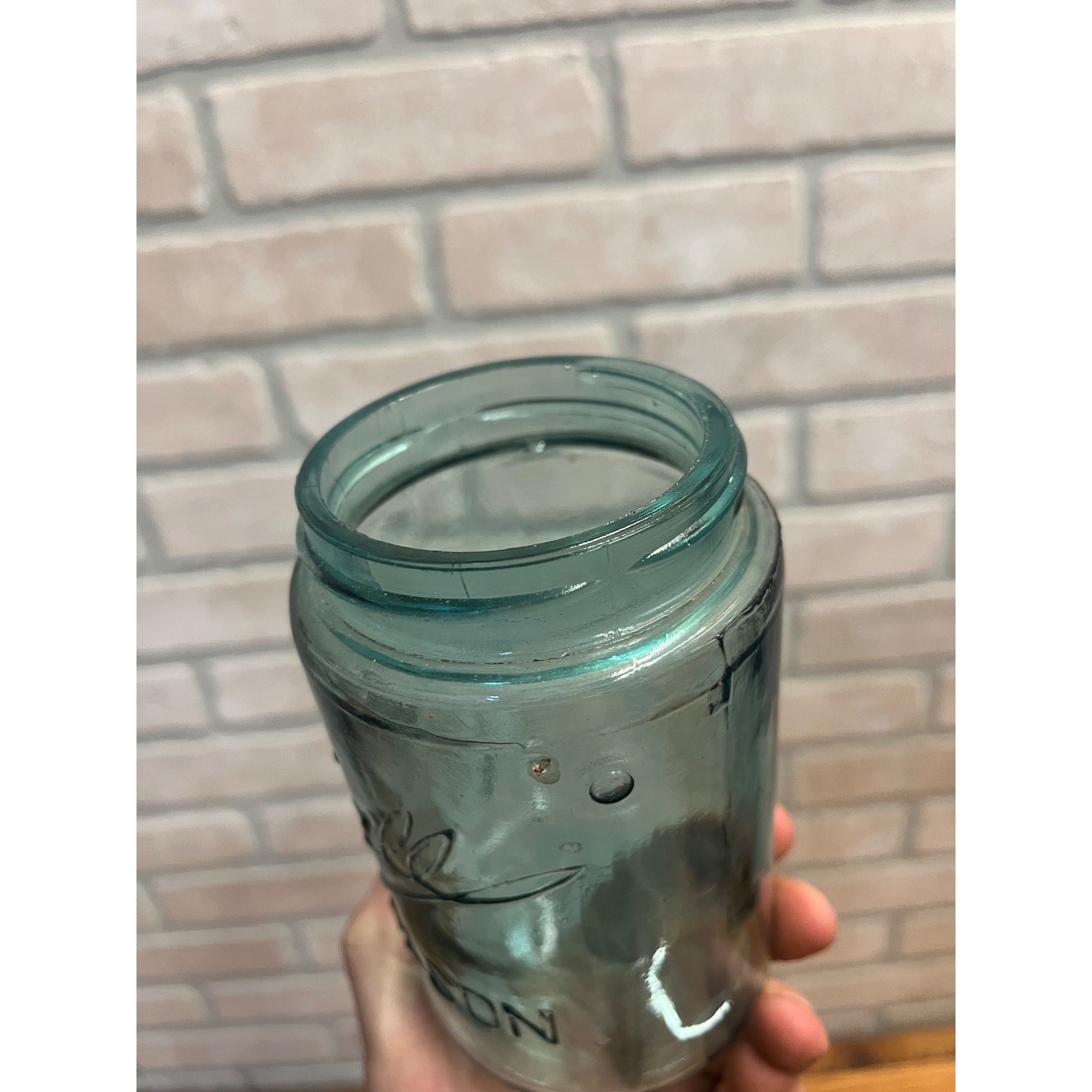Vintage Ball Triple L Pint Jar Blue Mason Dropped A Zinc Lid 1900-1910 Mold# 1