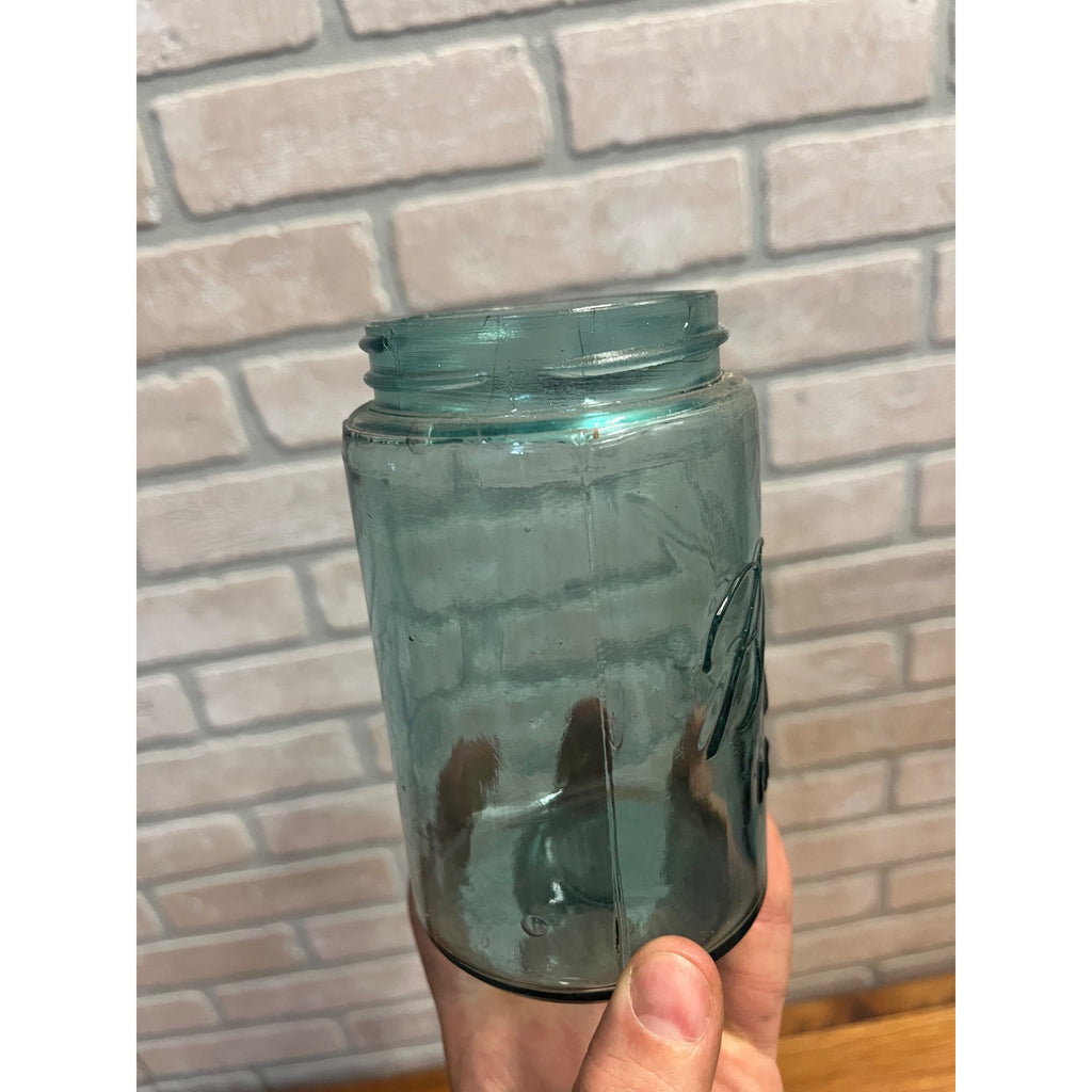Vintage Ball Triple L Pint Jar Blue Mason Dropped A Zinc Lid 1900-1910 Mold# 1