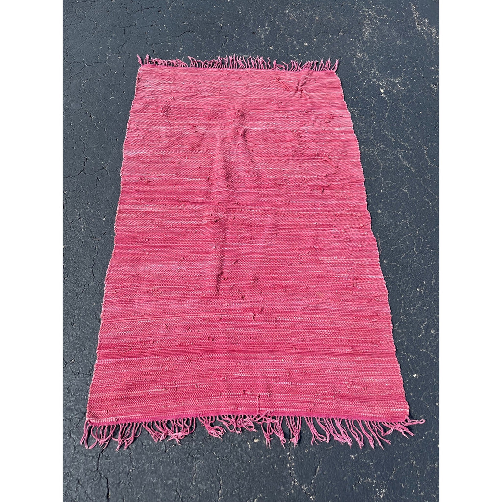 Vintage Handwoven Pink Rag Rug Primitive Farmhouse Woven Cotton Rag Carpet