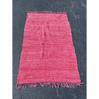 Vintage Handwoven Pink Rag Rug Primitive Farmhouse Woven Cotton Rag Carpet