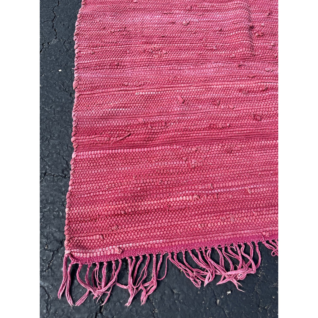 Vintage Handwoven Pink Rag Rug Primitive Farmhouse Woven Cotton Rag Carpet