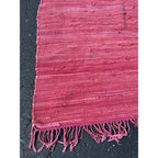 Vintage Handwoven Pink Rag Rug Primitive Farmhouse Woven Cotton Rag Carpet