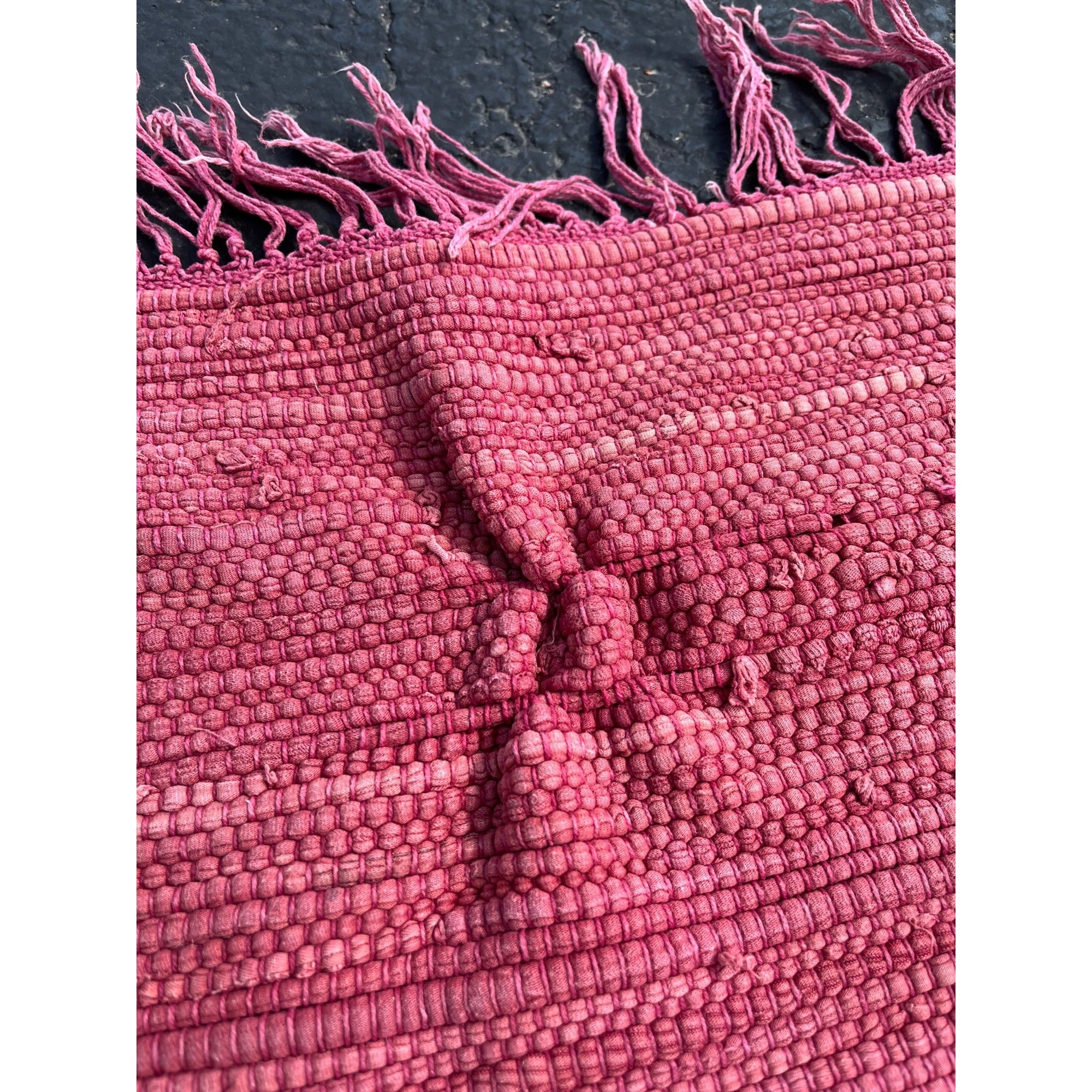 Vintage Handwoven Pink Rag Rug Primitive Farmhouse Woven Cotton Rag Carpet