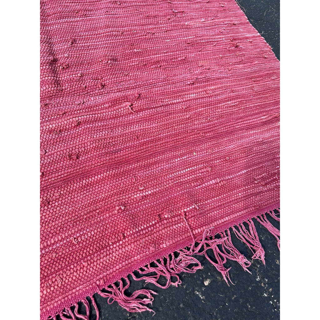 Vintage Handwoven Pink Rag Rug Primitive Farmhouse Woven Cotton Rag Carpet