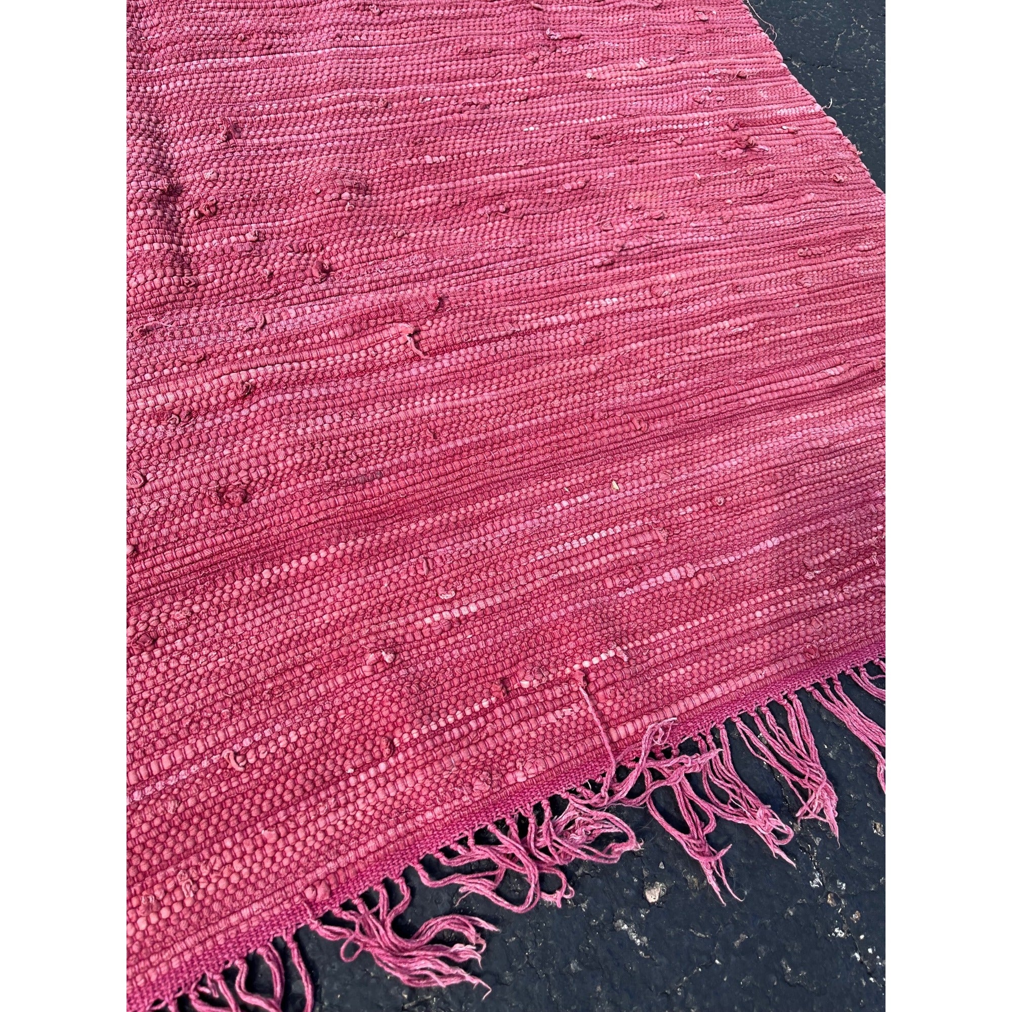 Vintage Handwoven Pink Rag Rug Primitive Farmhouse Woven Cotton Rag Carpet